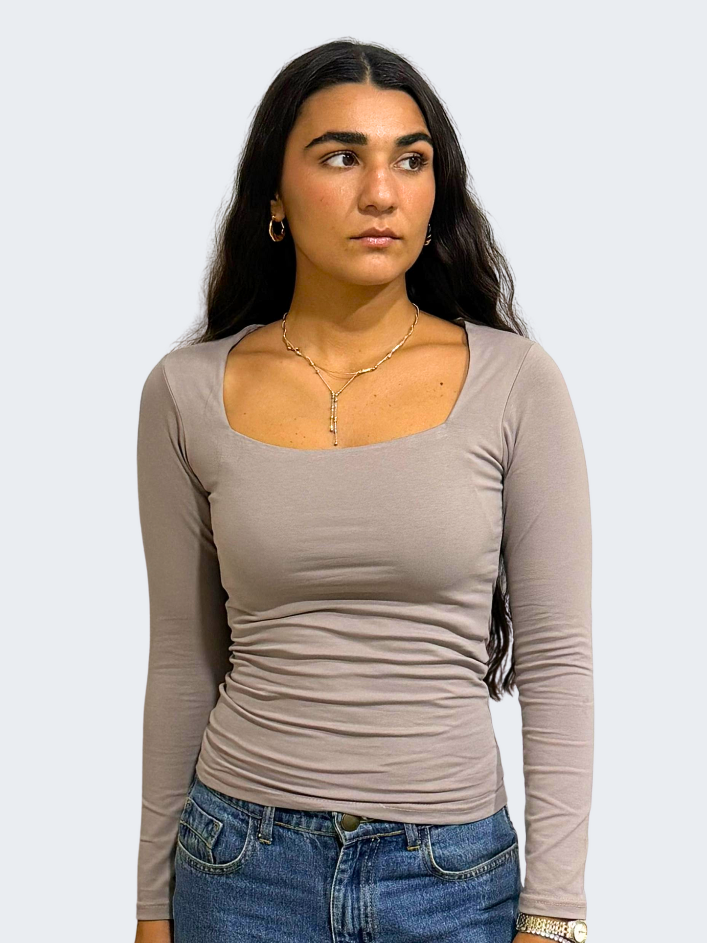 COTTON SQUARE NECK LONG SLEEVE