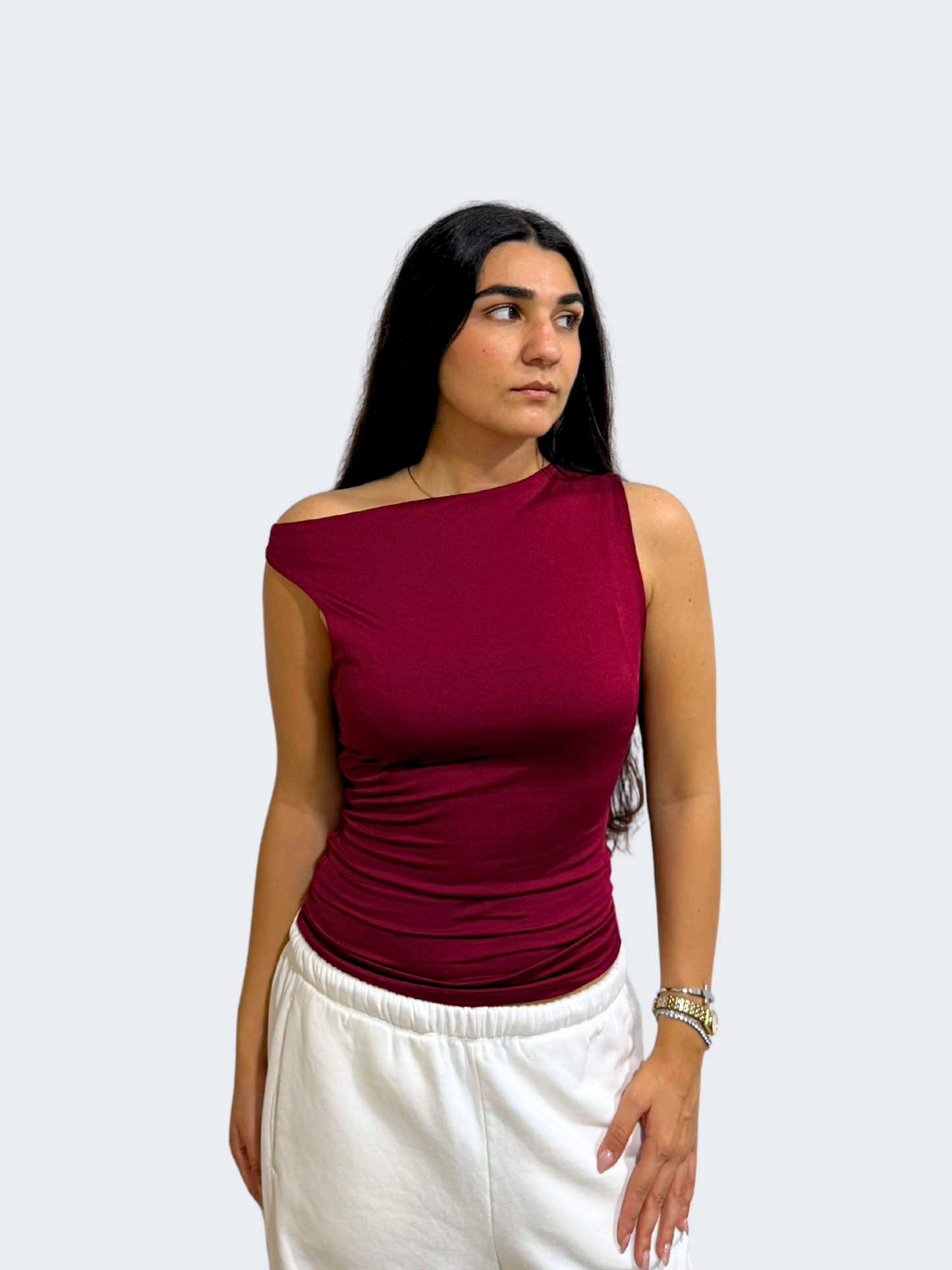 ONE SHOULDER RUSHED ASYMMETRICAL TOP