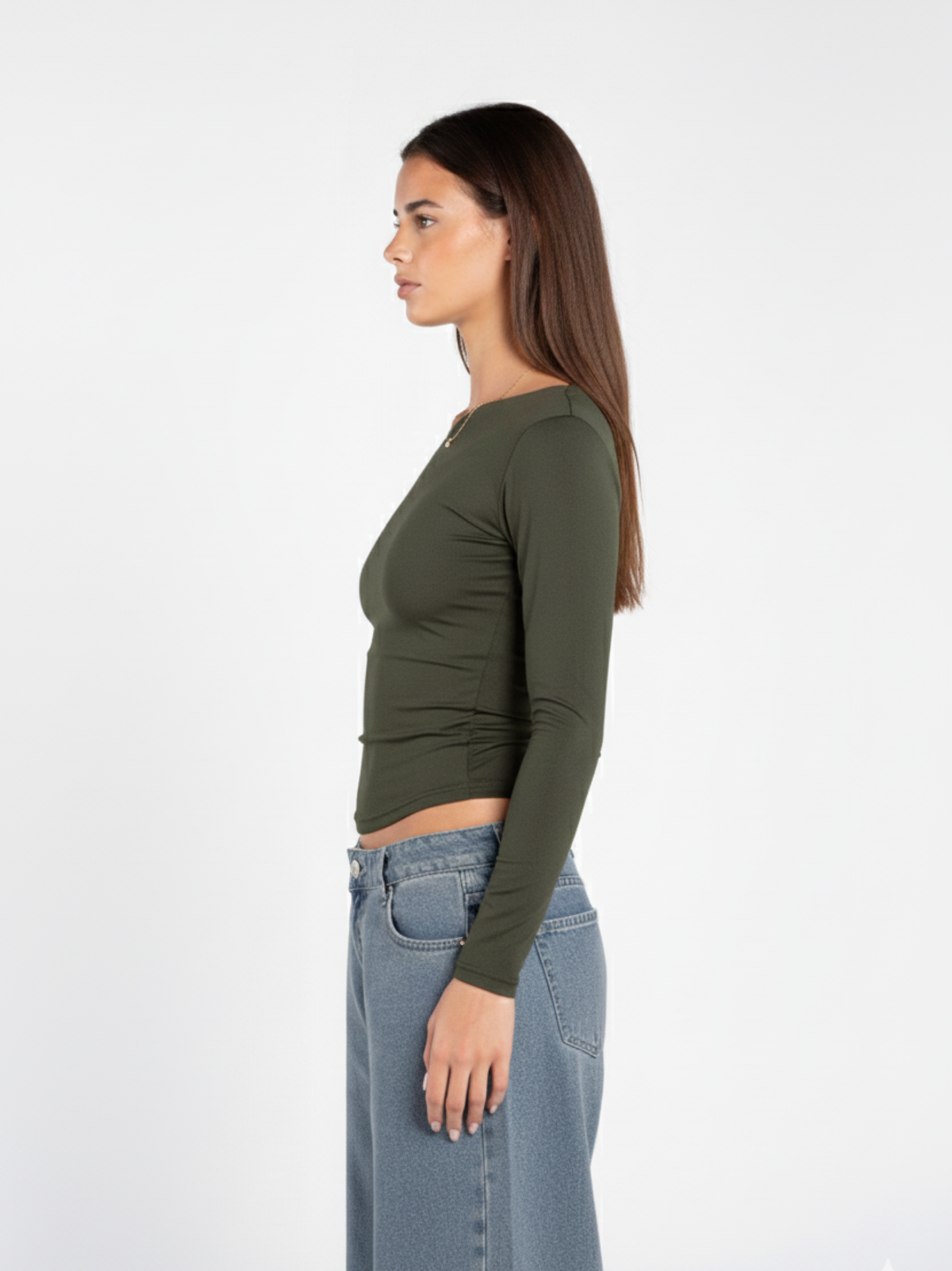 ASYMMETRICAL V NECK LONG SLEEVE