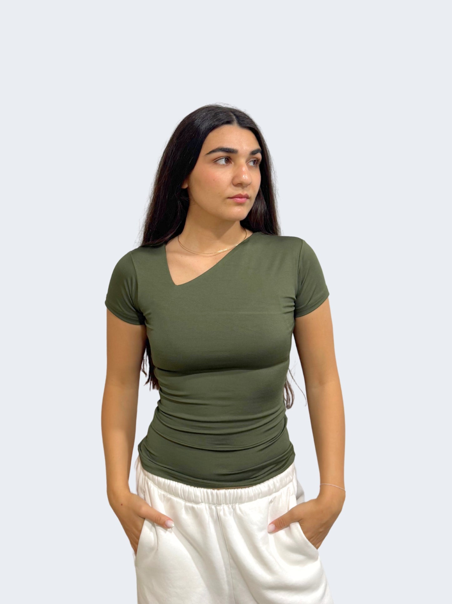 ASYMMETRICAL V NECK TOP