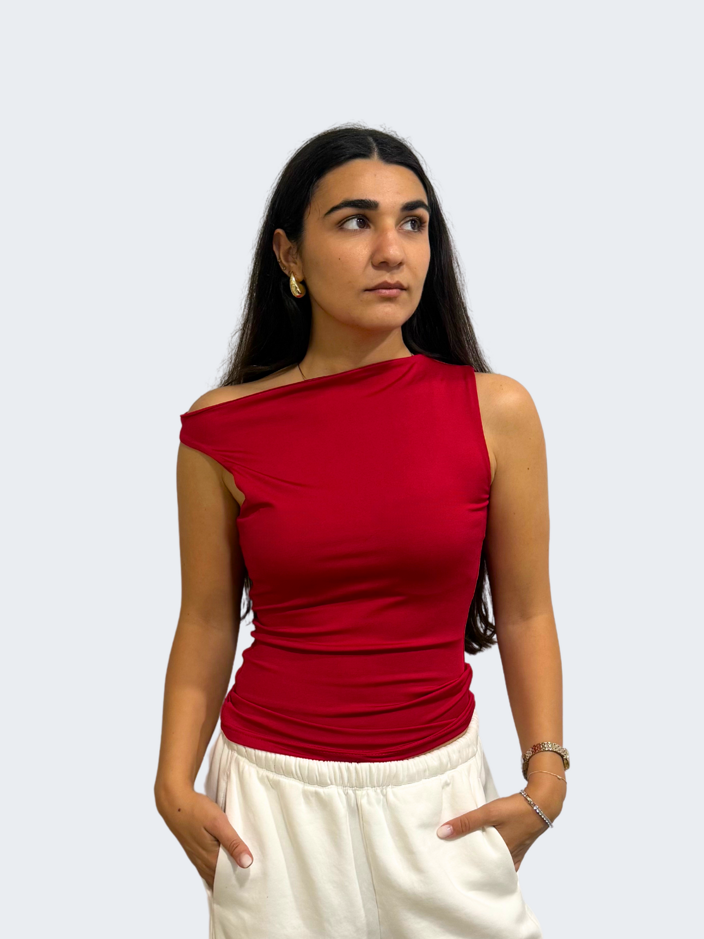 ONE SHOULDER RUSHED ASYMMETRICAL TOP