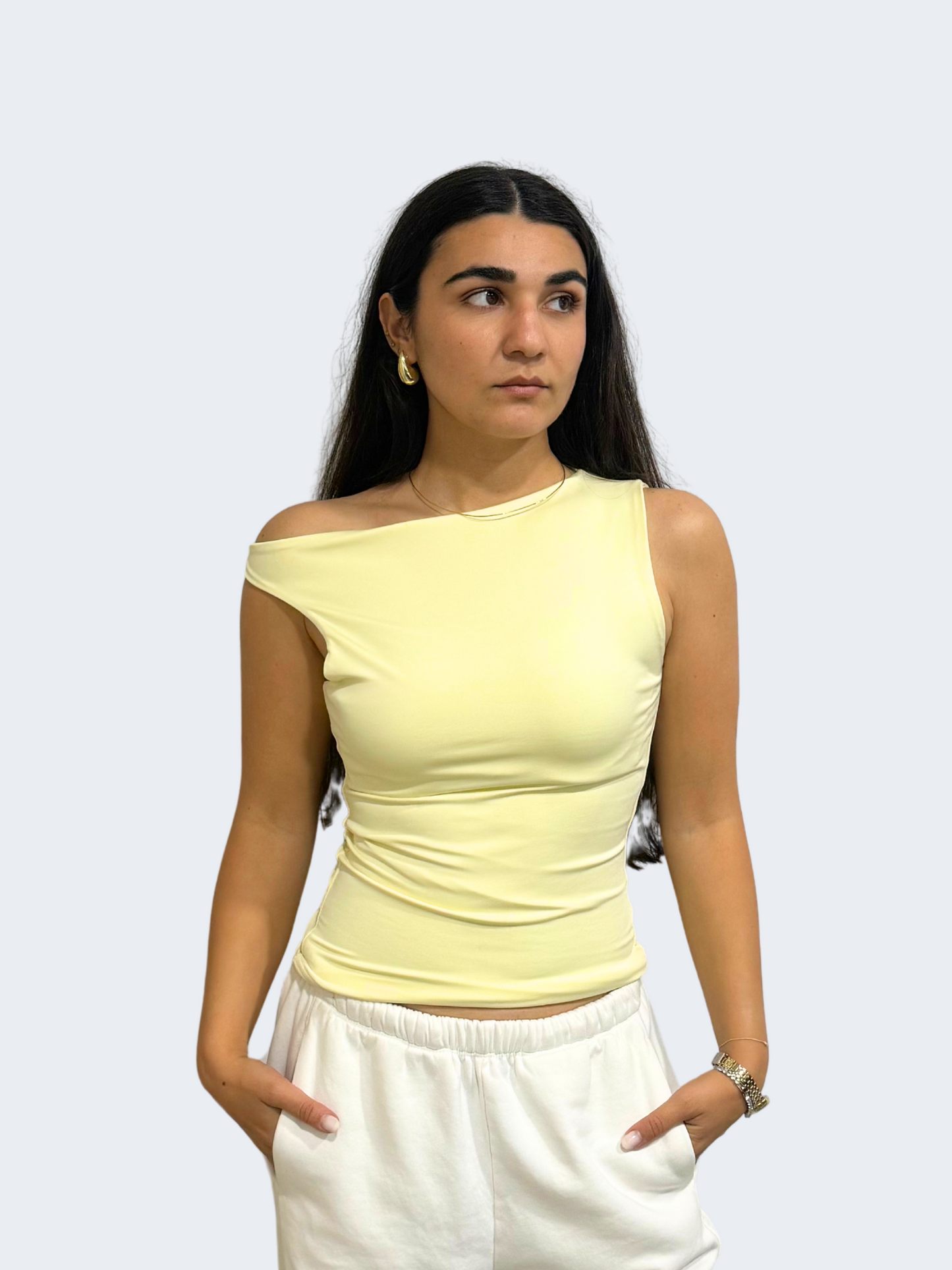 ONE SHOULDER RUSHED ASYMMETRICAL TOP