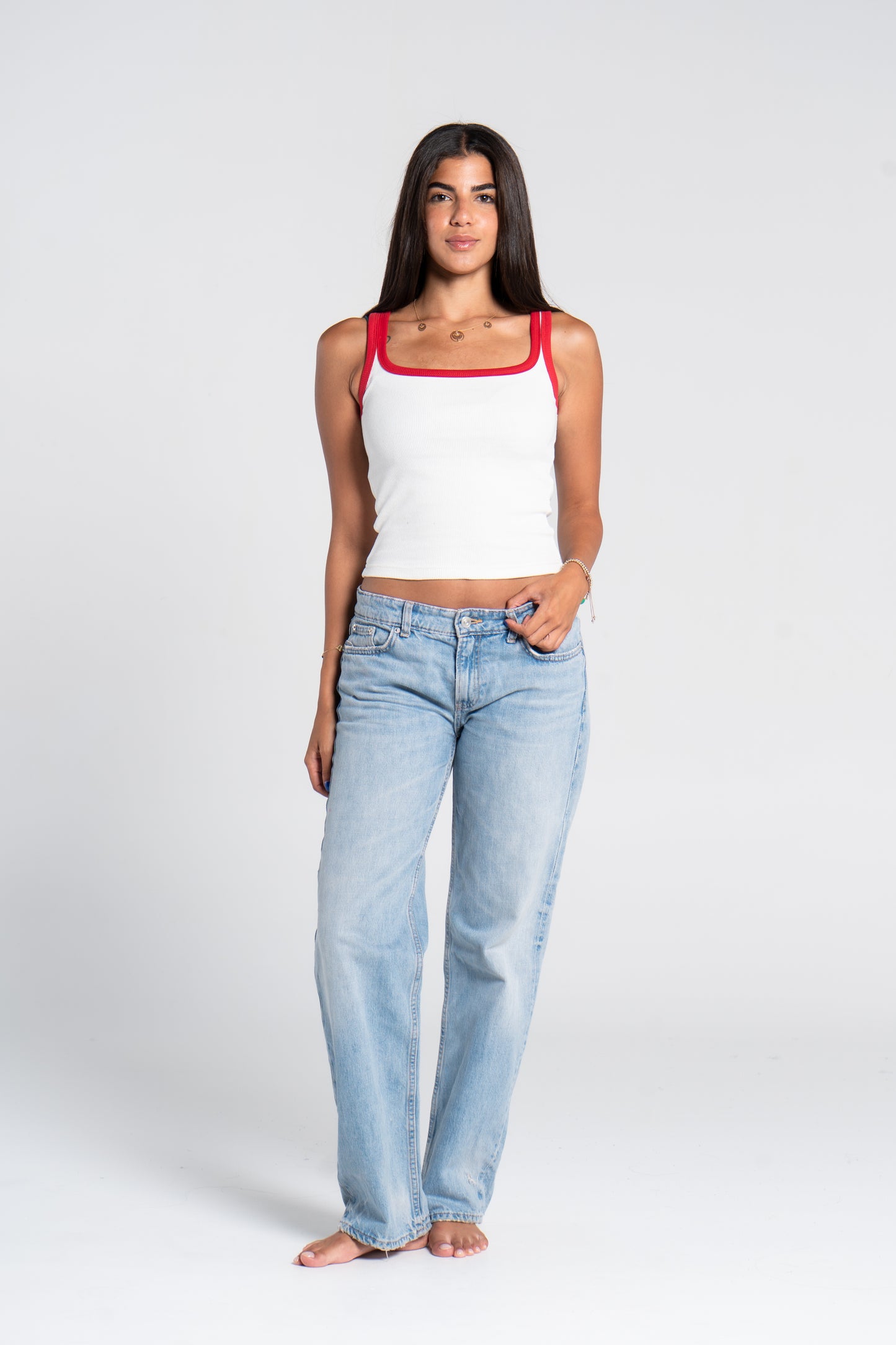 RIBBED SQUARE NECK TANK – COLORED STRAP