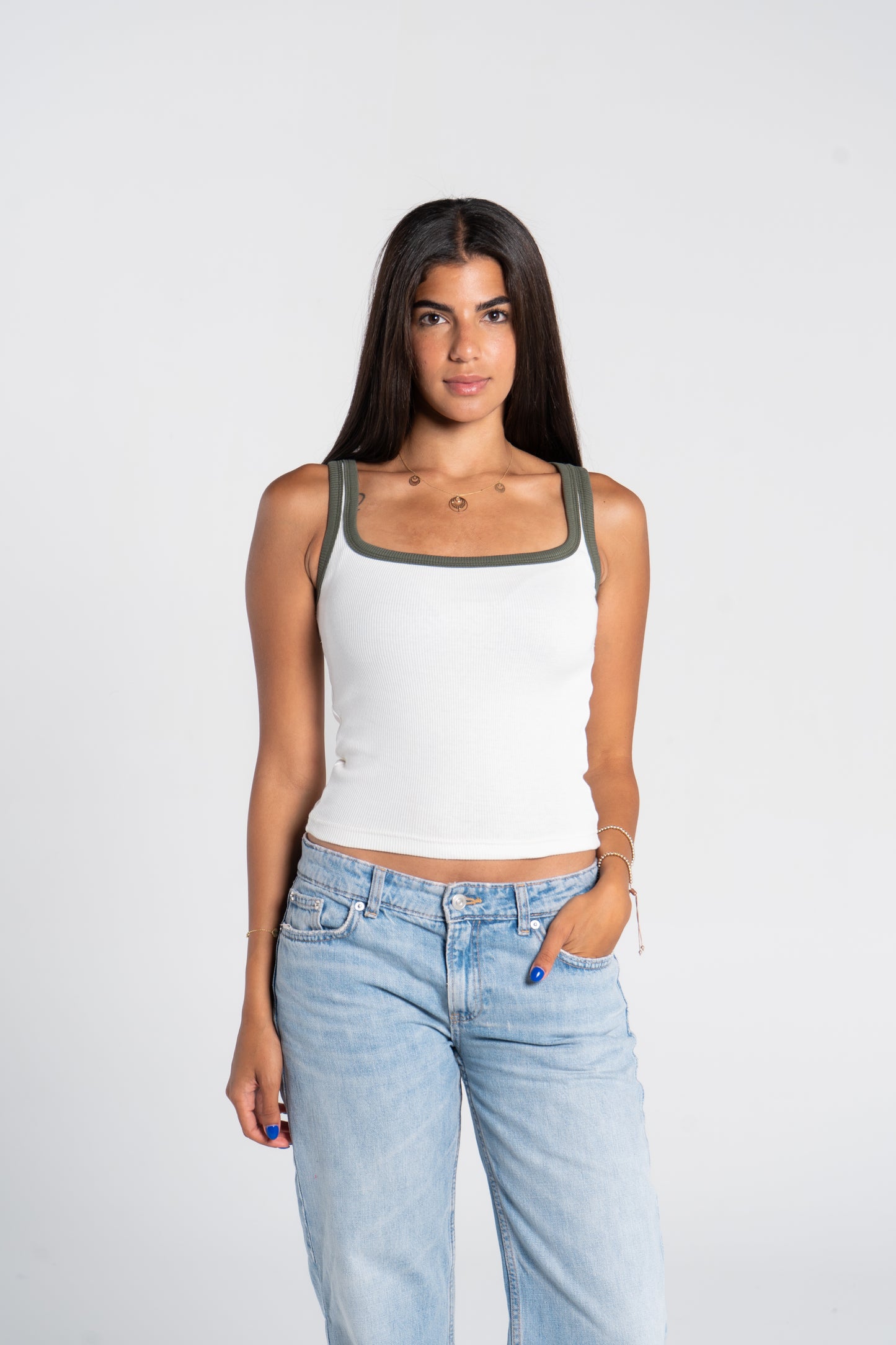 RIBBED SQUARE NECK TANK – COLORED STRAP
