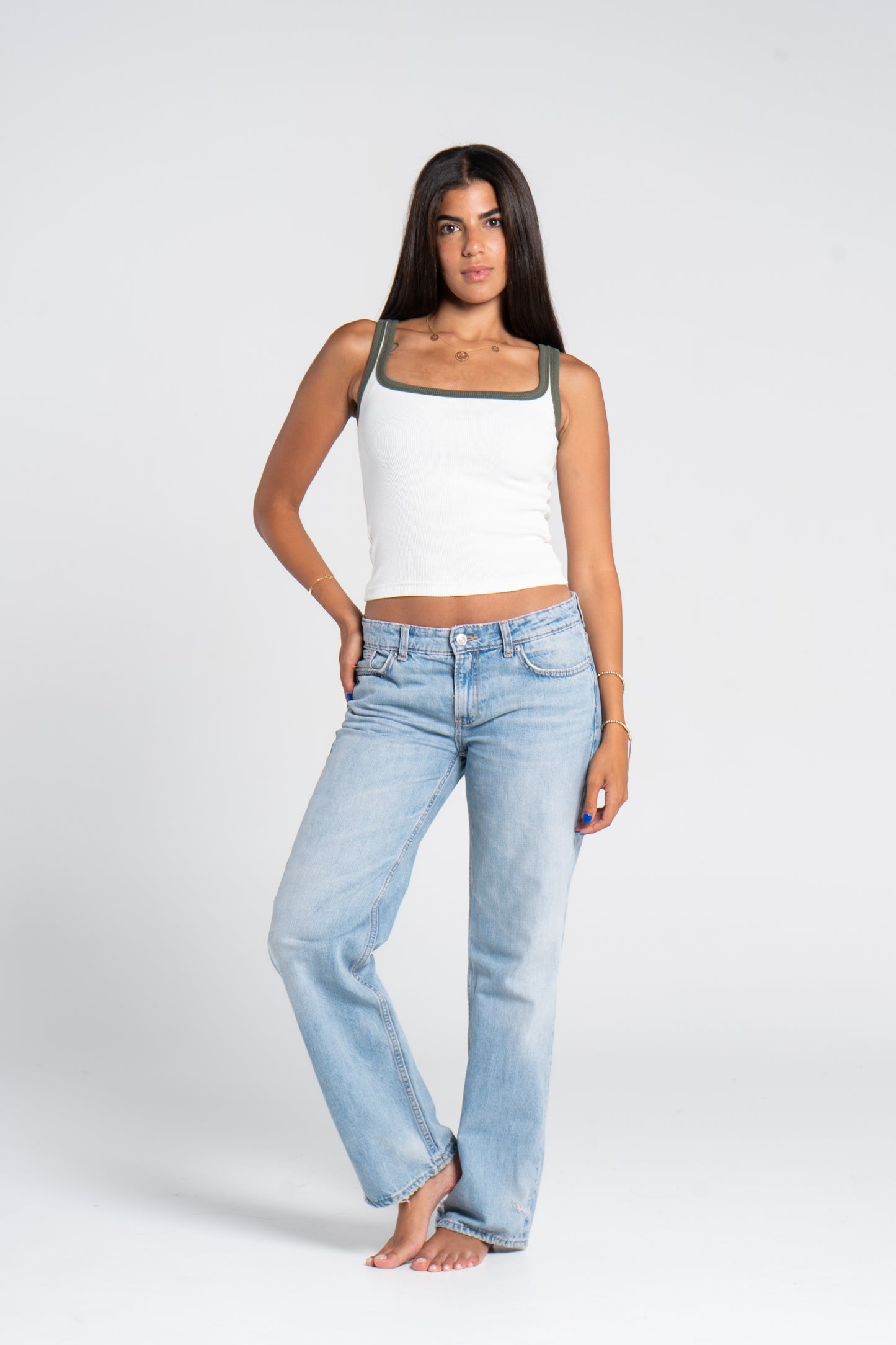 RIBBED SQUARE NECK TANK – COLORED STRAP