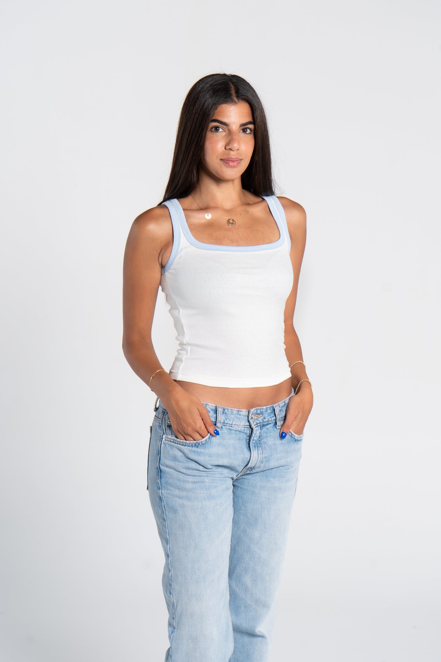 RIBBED SQUARE NECK TANK – COLORED STRAP