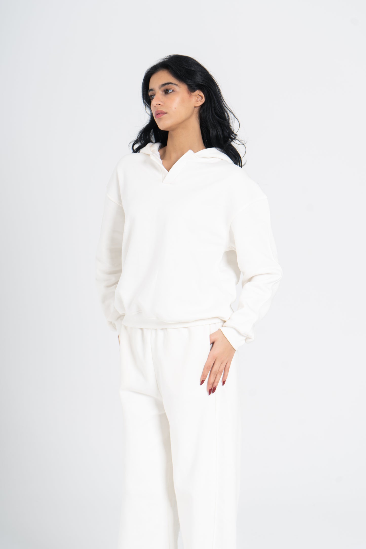 V NECK HOODIE