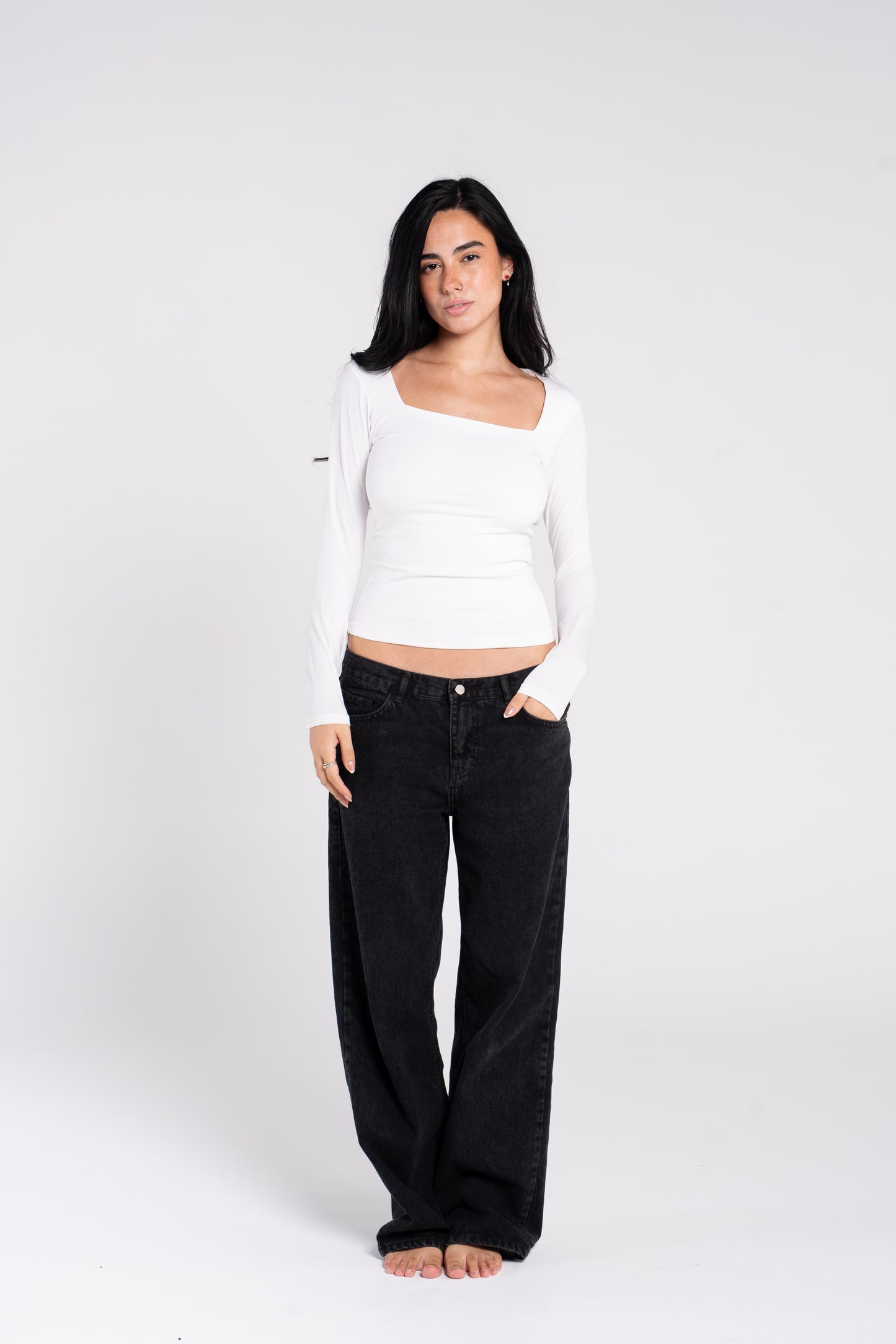 COTTON SQUARE NECK LONG SLEEVE