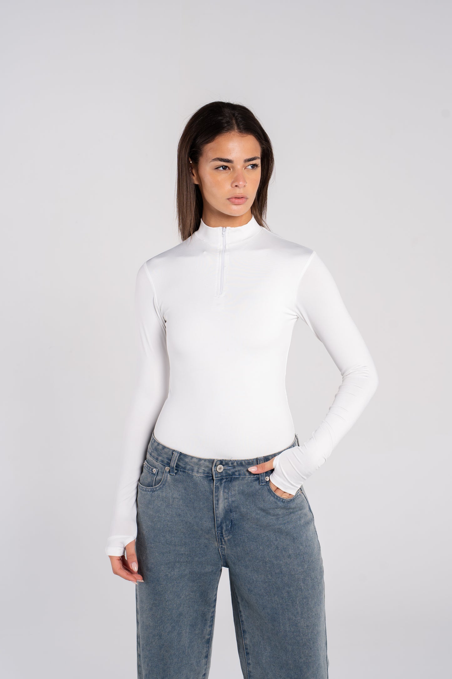 HIGH NECK ZIPPER BODYSUIT