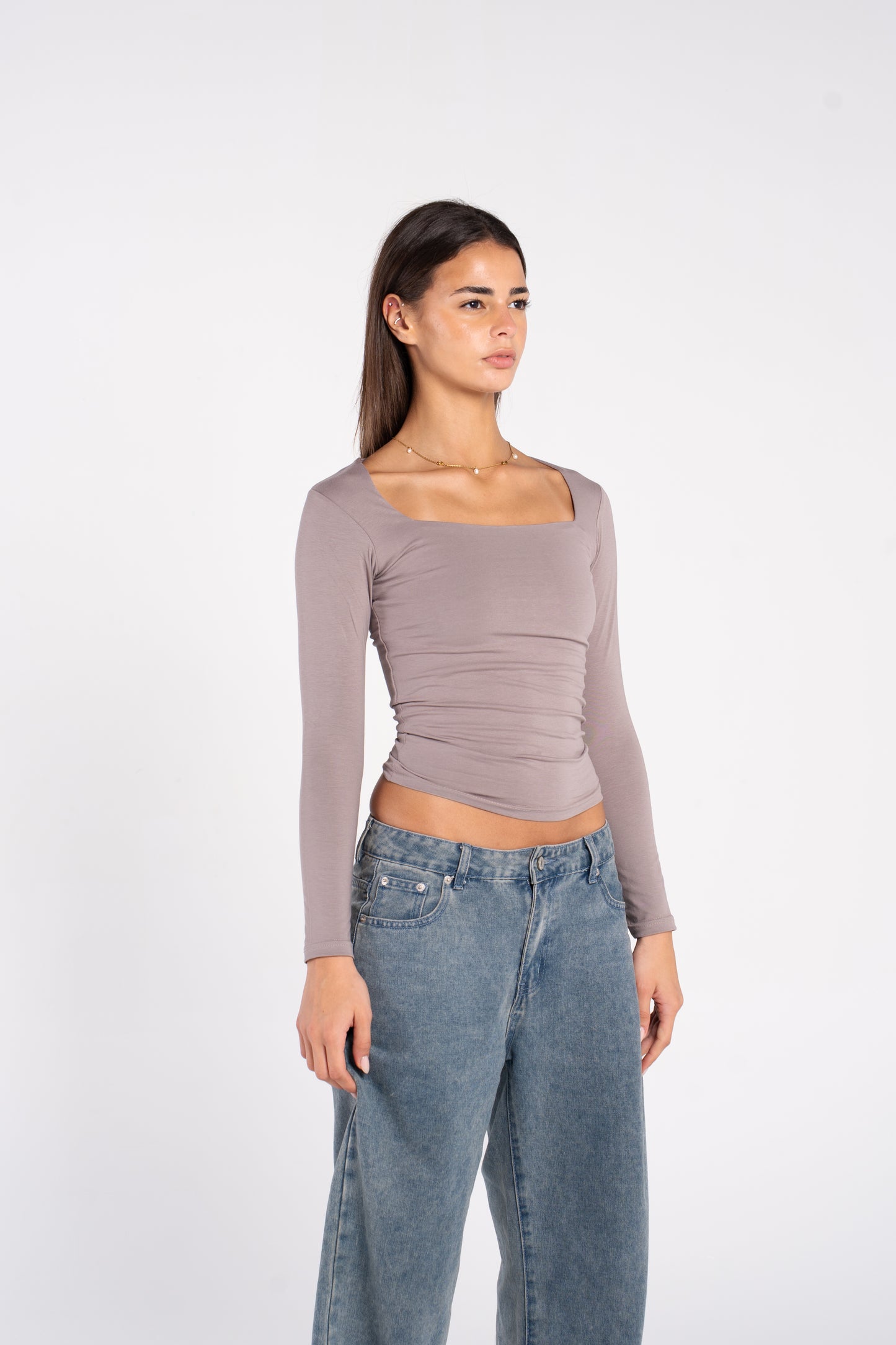 COTTON SQUARE NECK LONG SLEEVE