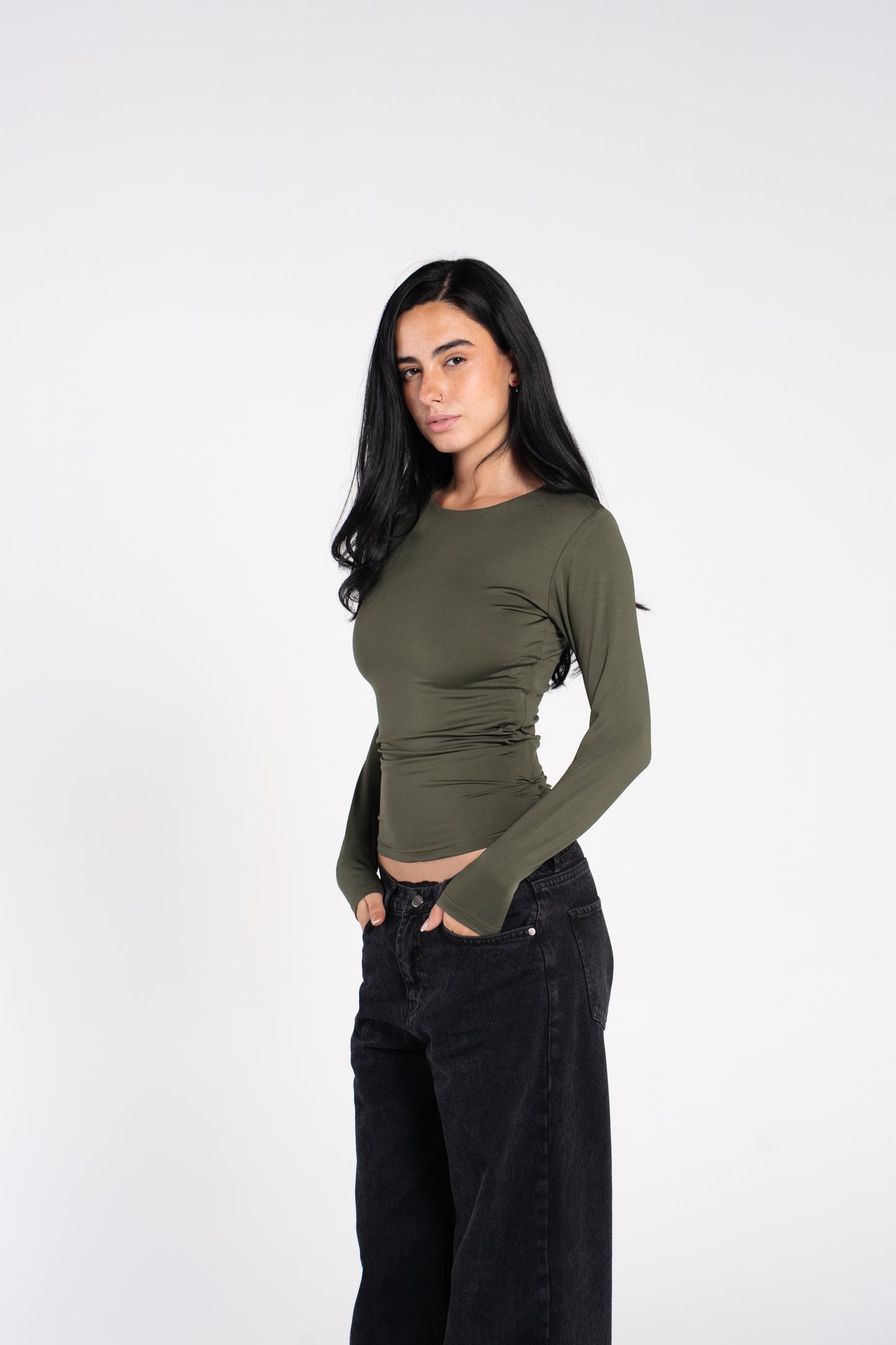 ADJUSTABLE RUCHED LONG SLEEVE TOP