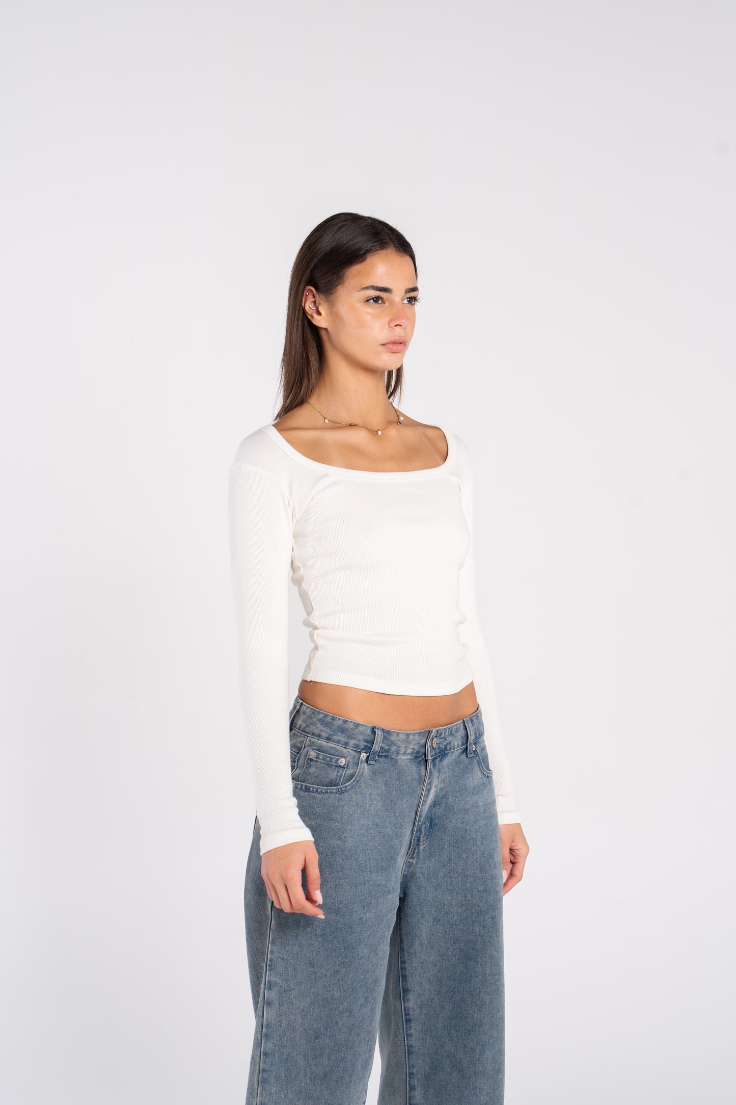 RIBBED SQUARE NECK LONG SLEEVE