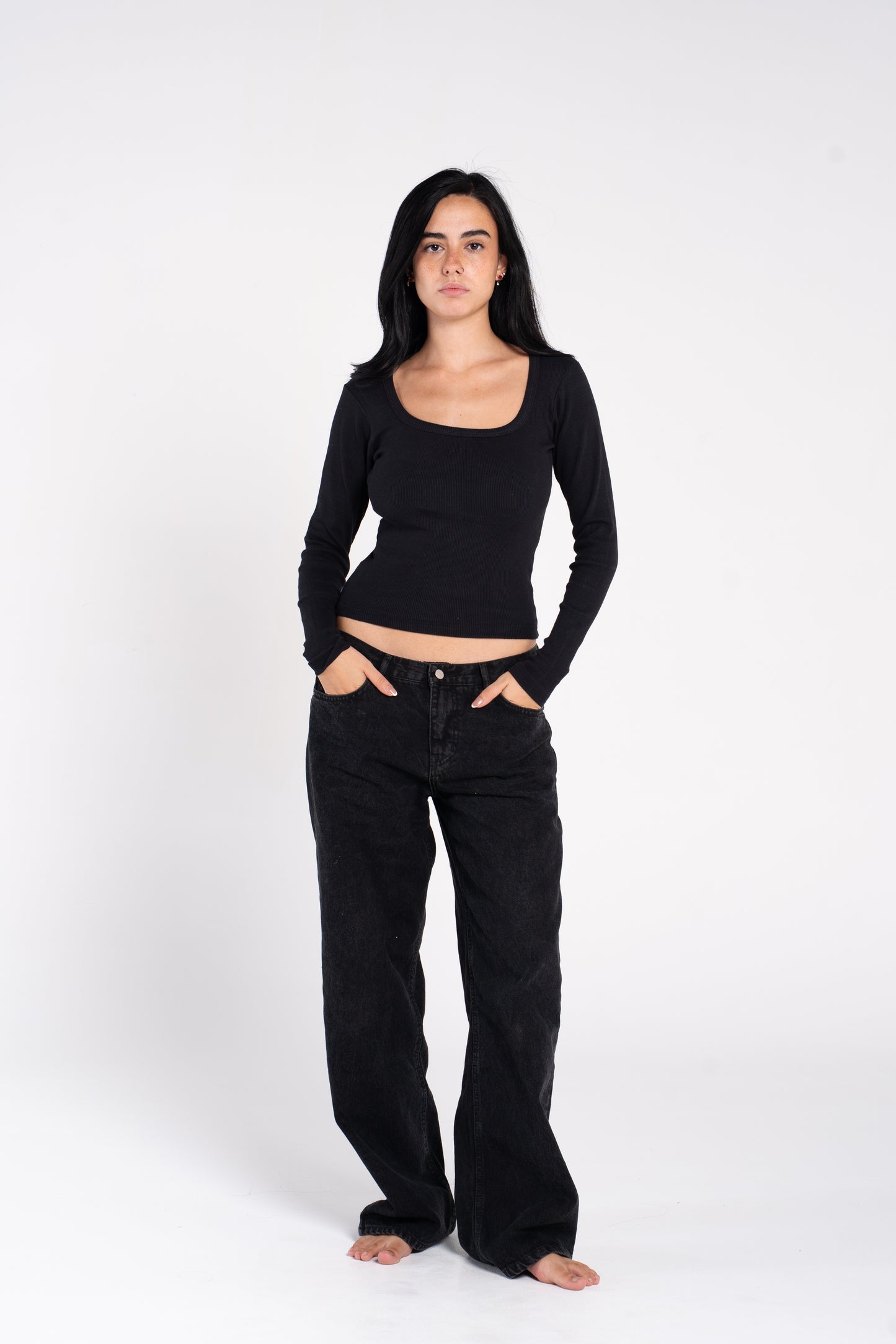 RIBBED SQUARE NECK LONG SLEEVE