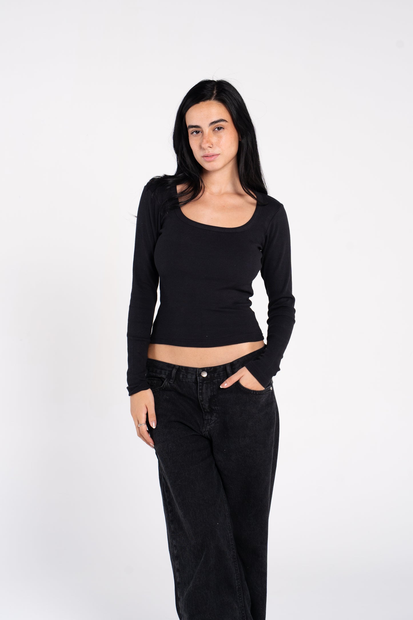 RIBBED SQUARE NECK LONG SLEEVE