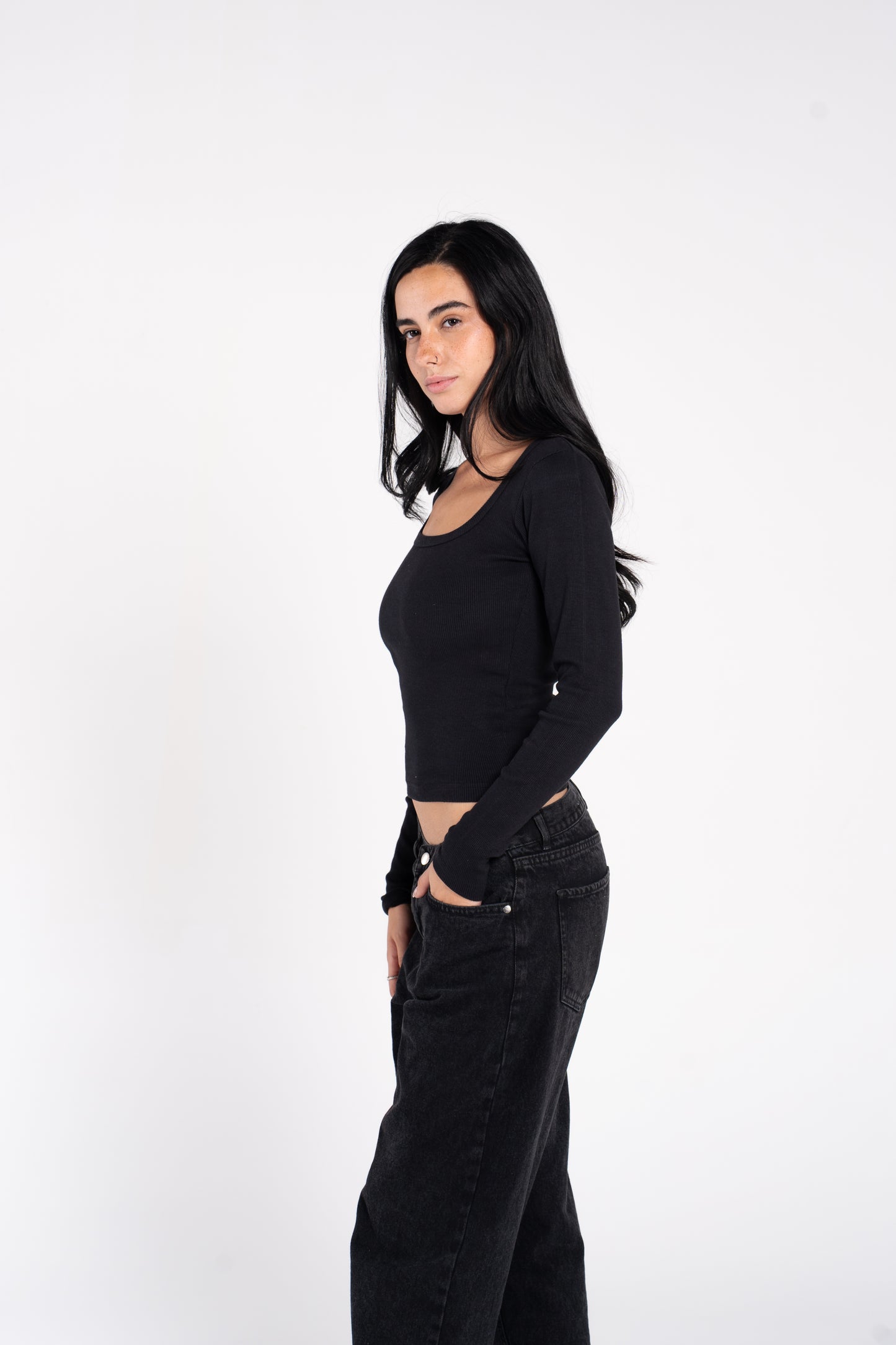 RIBBED SQUARE NECK LONG SLEEVE