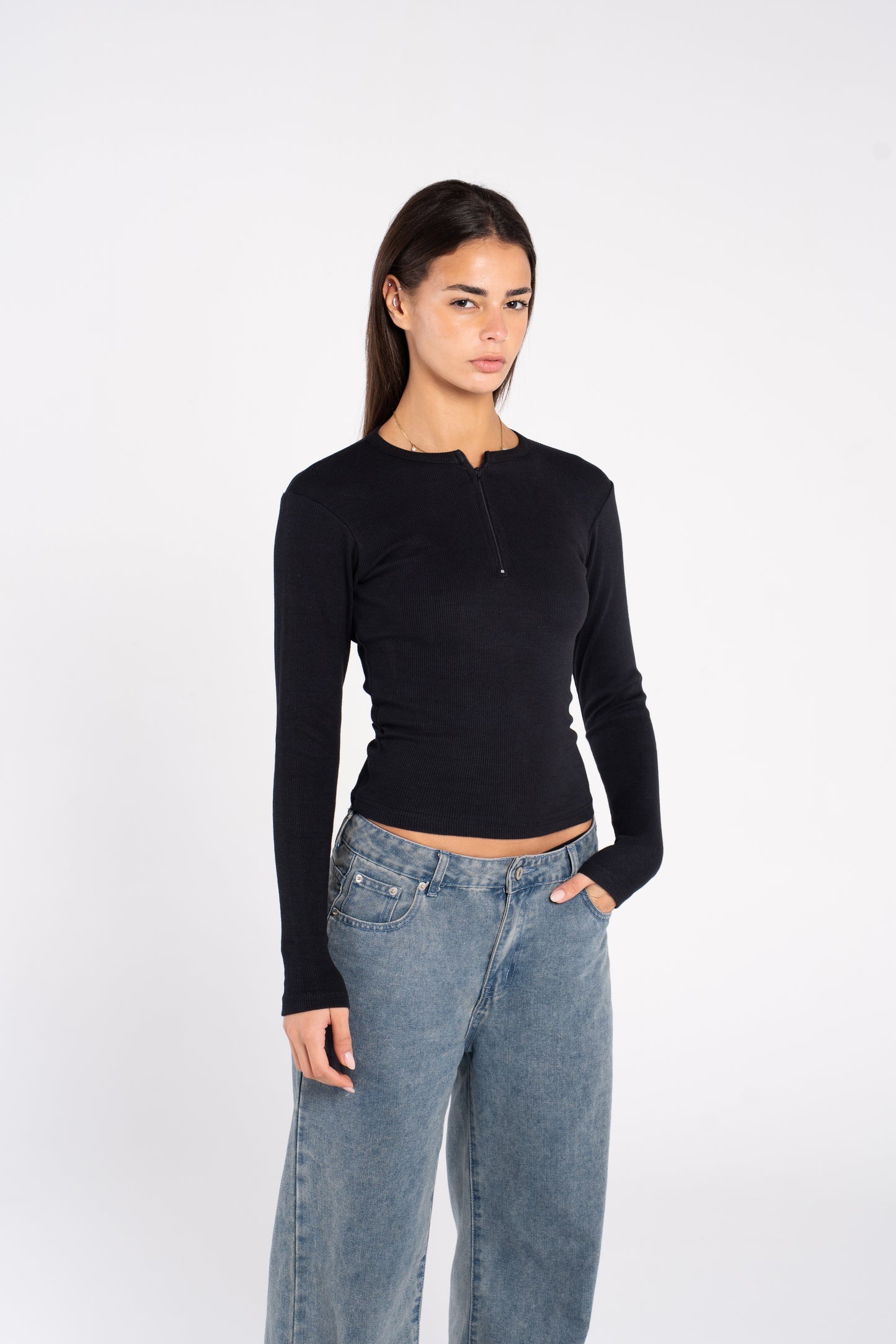RIBBED ZIPPER LONG SLEEVE