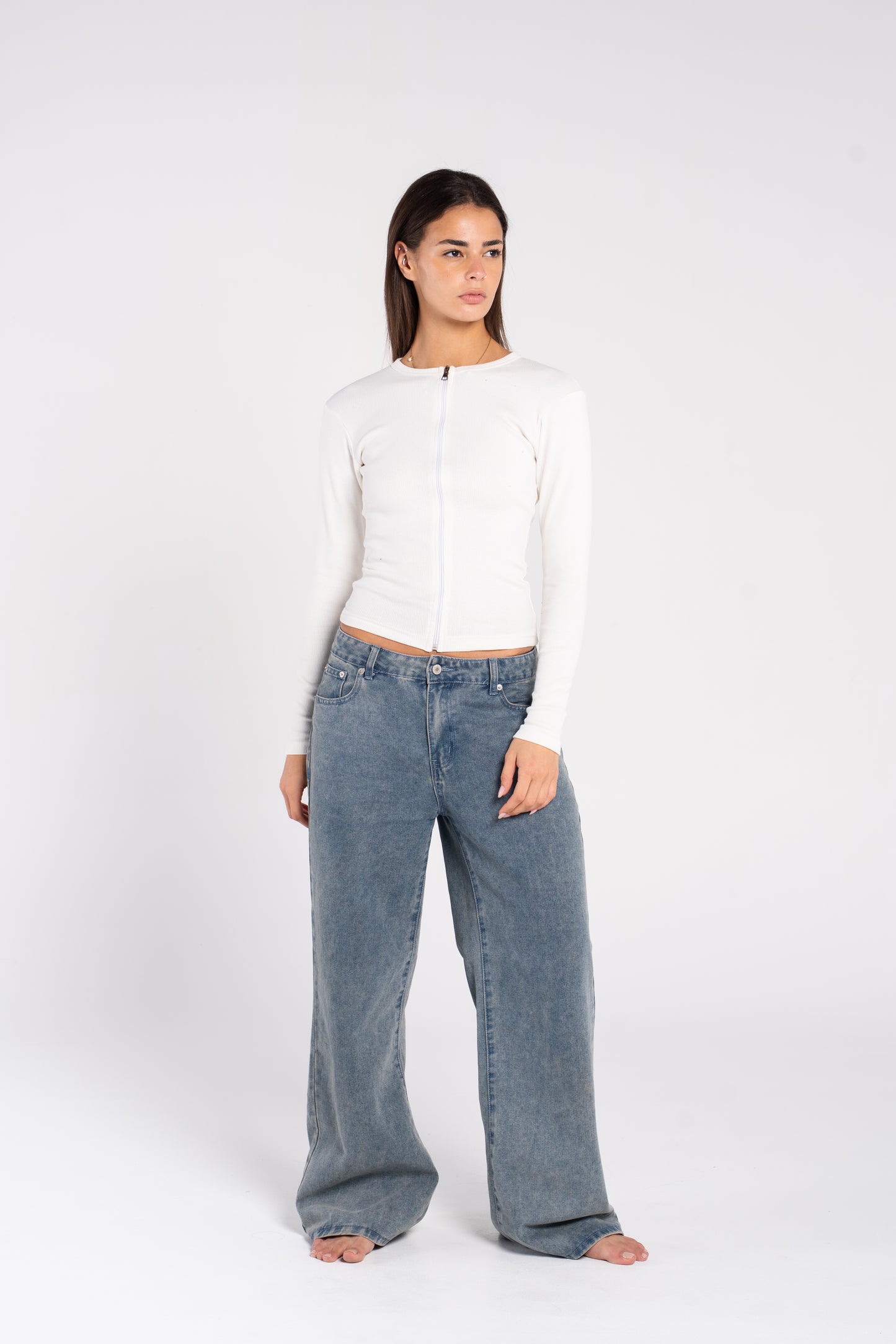 RIBBED FULL ZIPPER LONG SLEEVE
