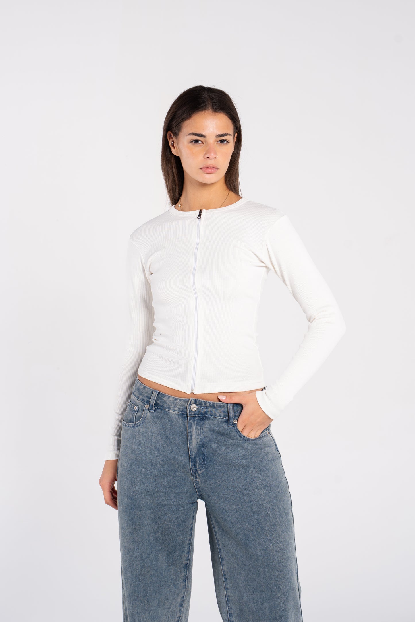 RIBBED FULL ZIPPER LONG SLEEVE