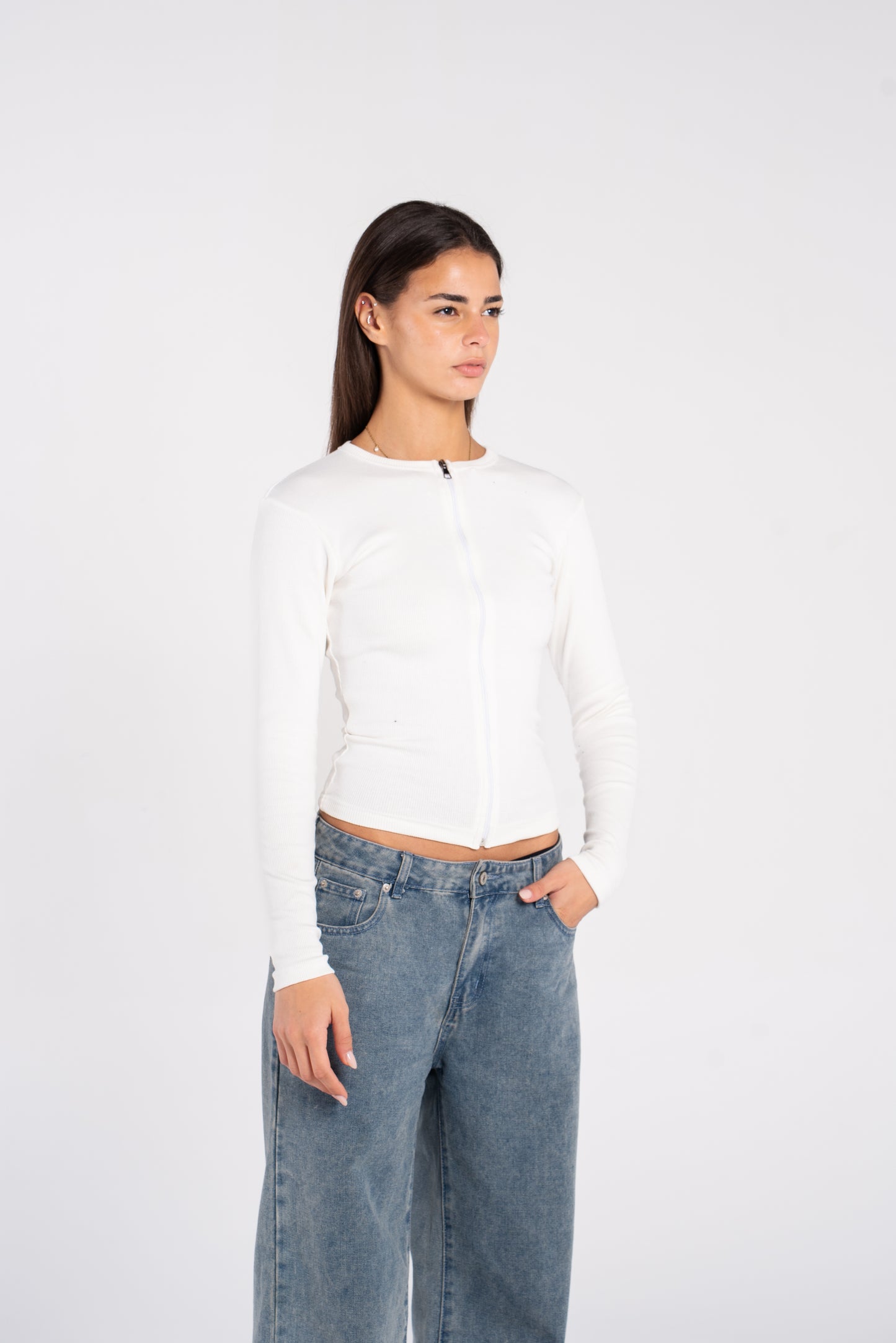 RIBBED FULL ZIPPER LONG SLEEVE