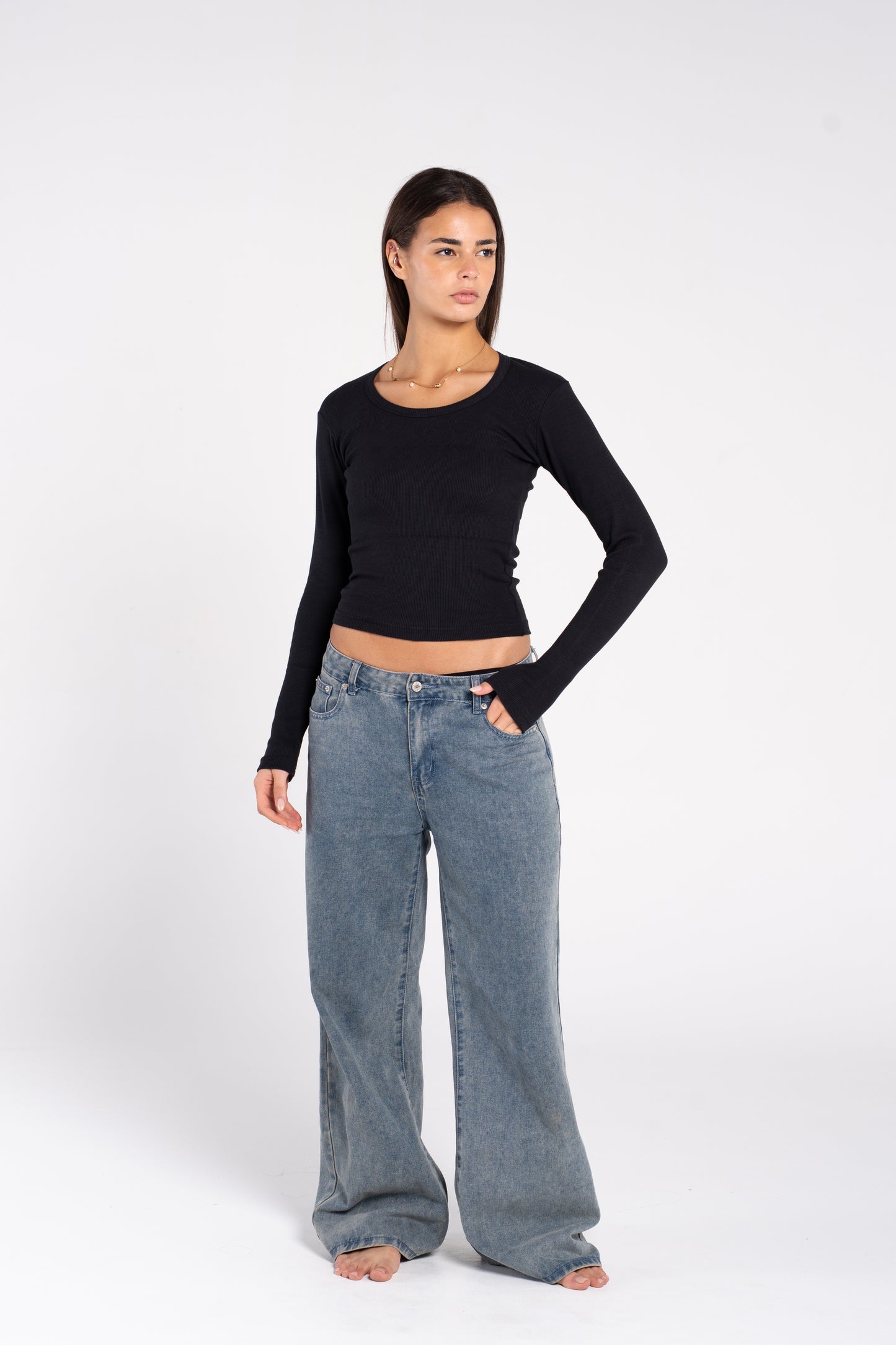 RIBBED WIDE NECK LONG SLEEVE