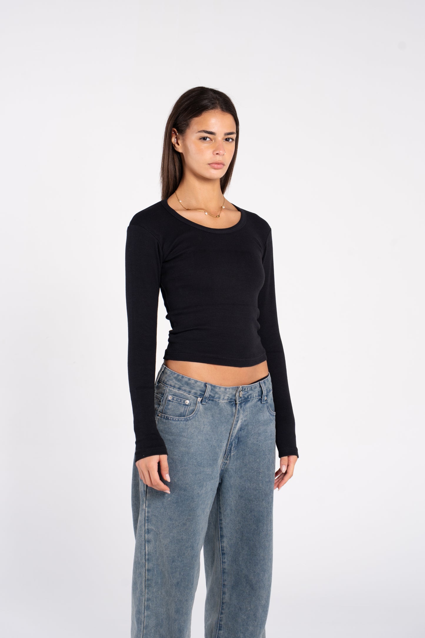 RIBBED WIDE NECK LONG SLEEVE