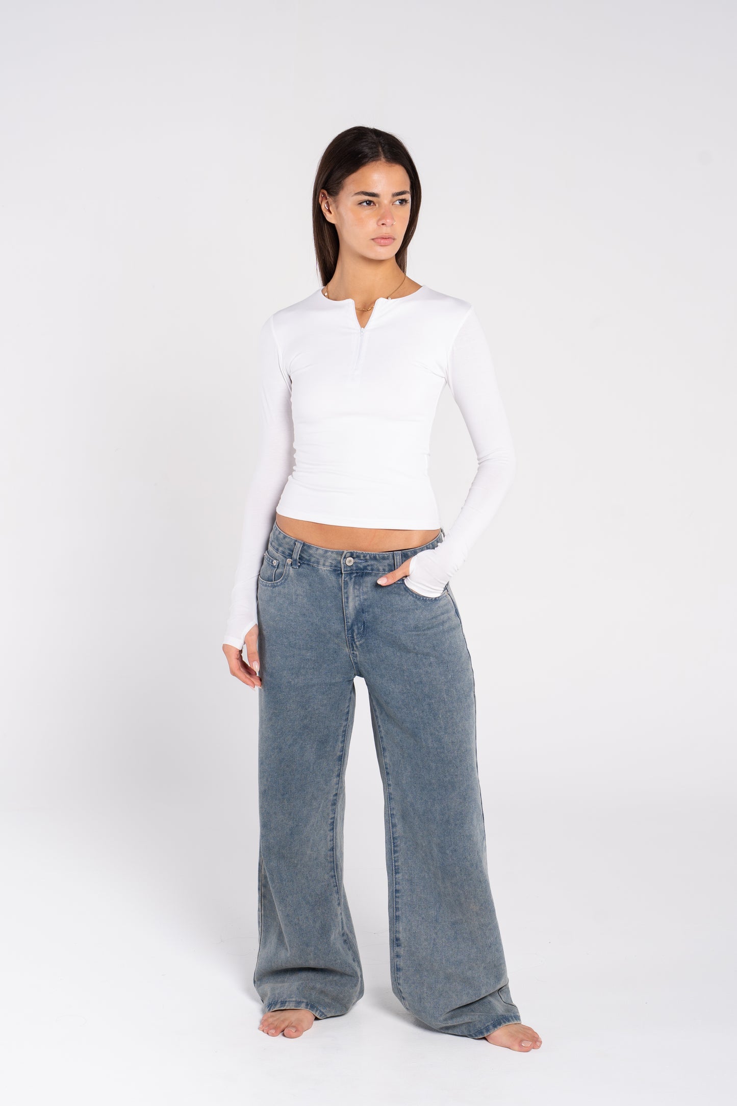 COTTON ROUND NECK ZIPPER LONG SLEEVE