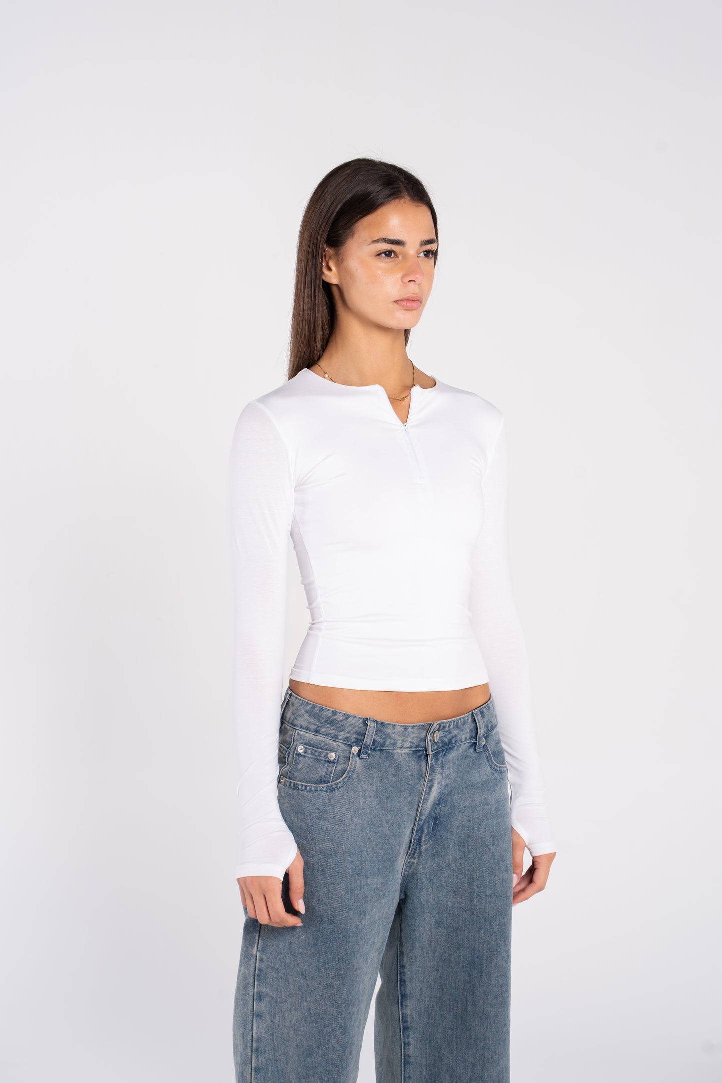 COTTON ROUND NECK ZIPPER LONG SLEEVE