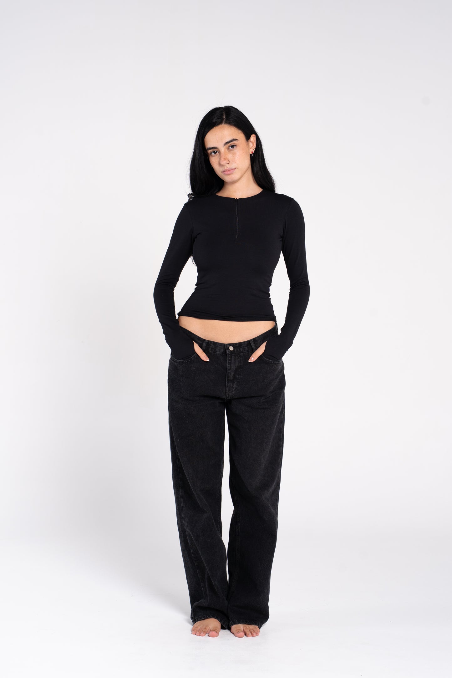 COTTON ROUND NECK ZIPPER LONG SLEEVE