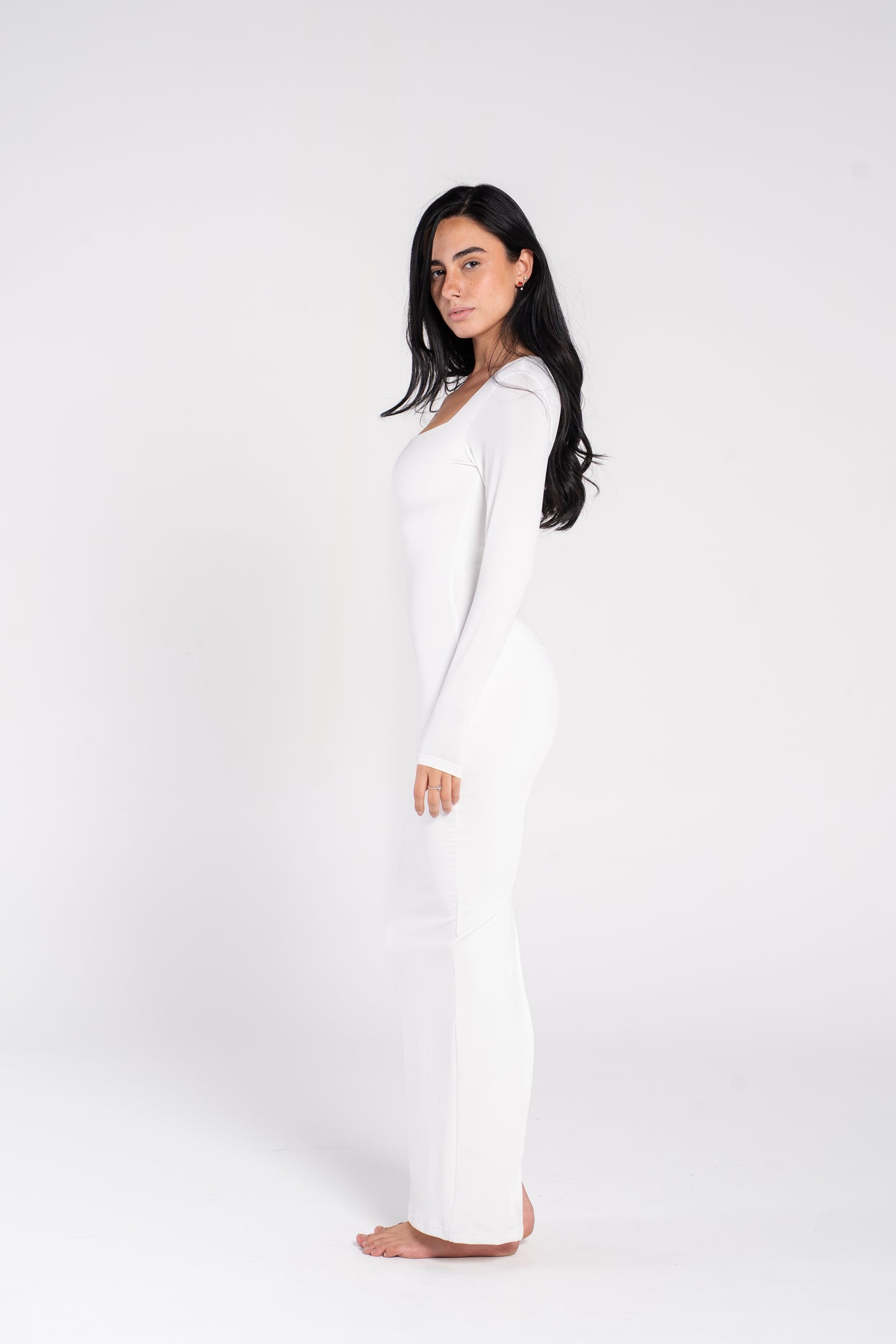 SQUARE NECK LONG SLEEVE DRESS
