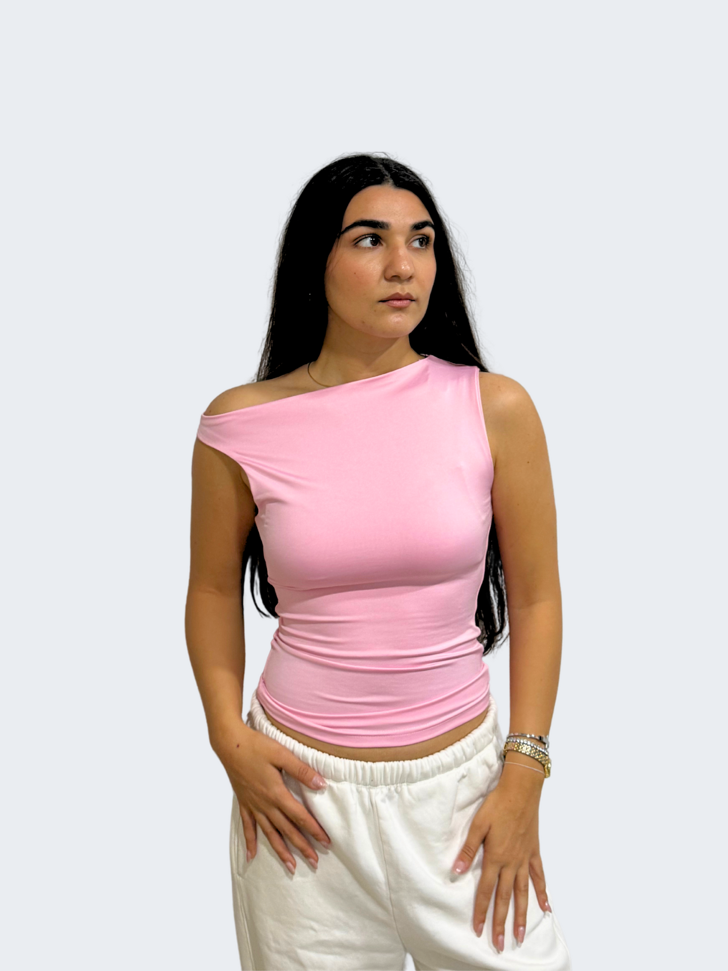ONE SHOULDER RUSHED ASYMMETRICAL TOP