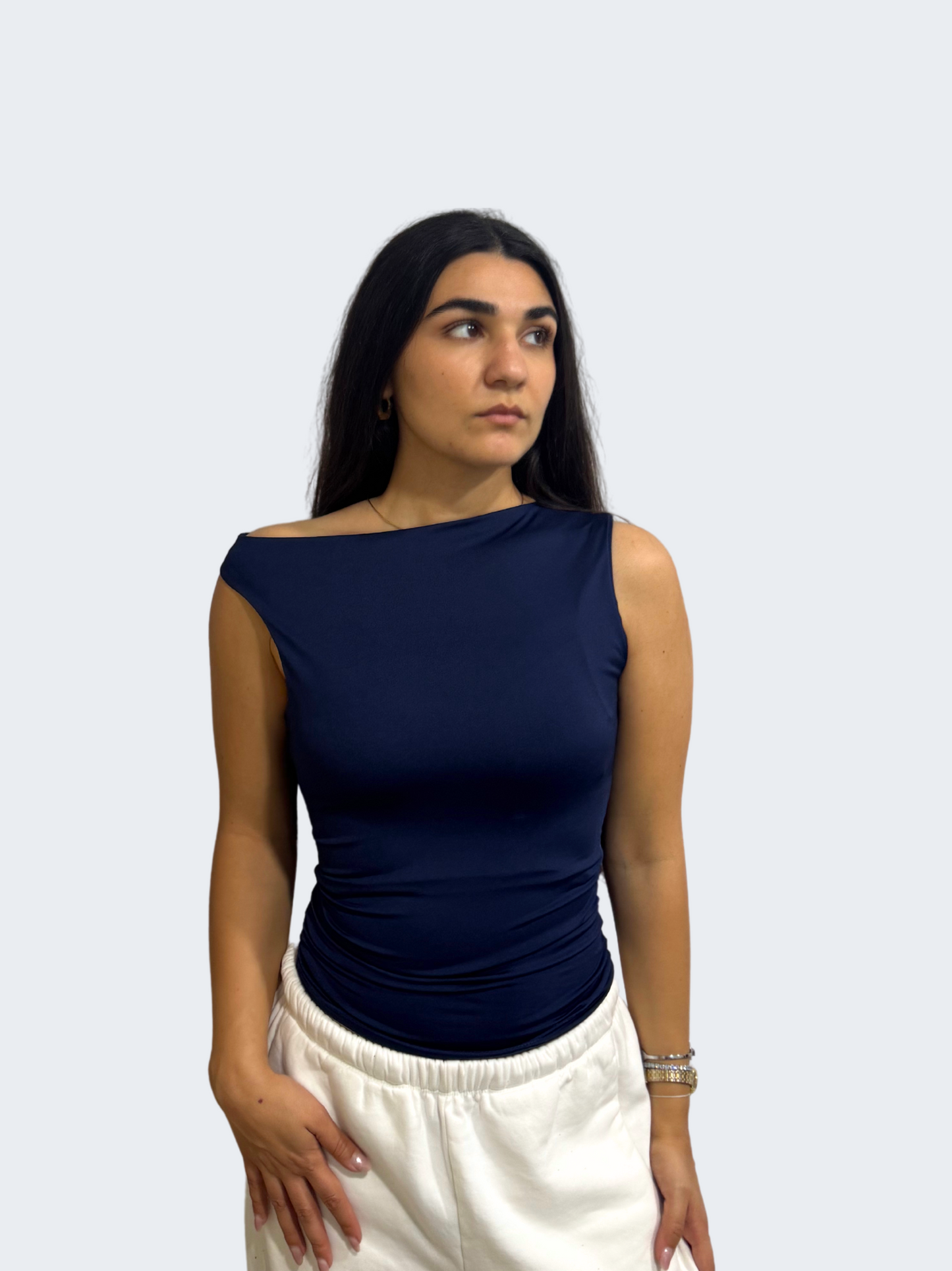 ONE SHOULDER RUSHED ASYMMETRICAL TOP