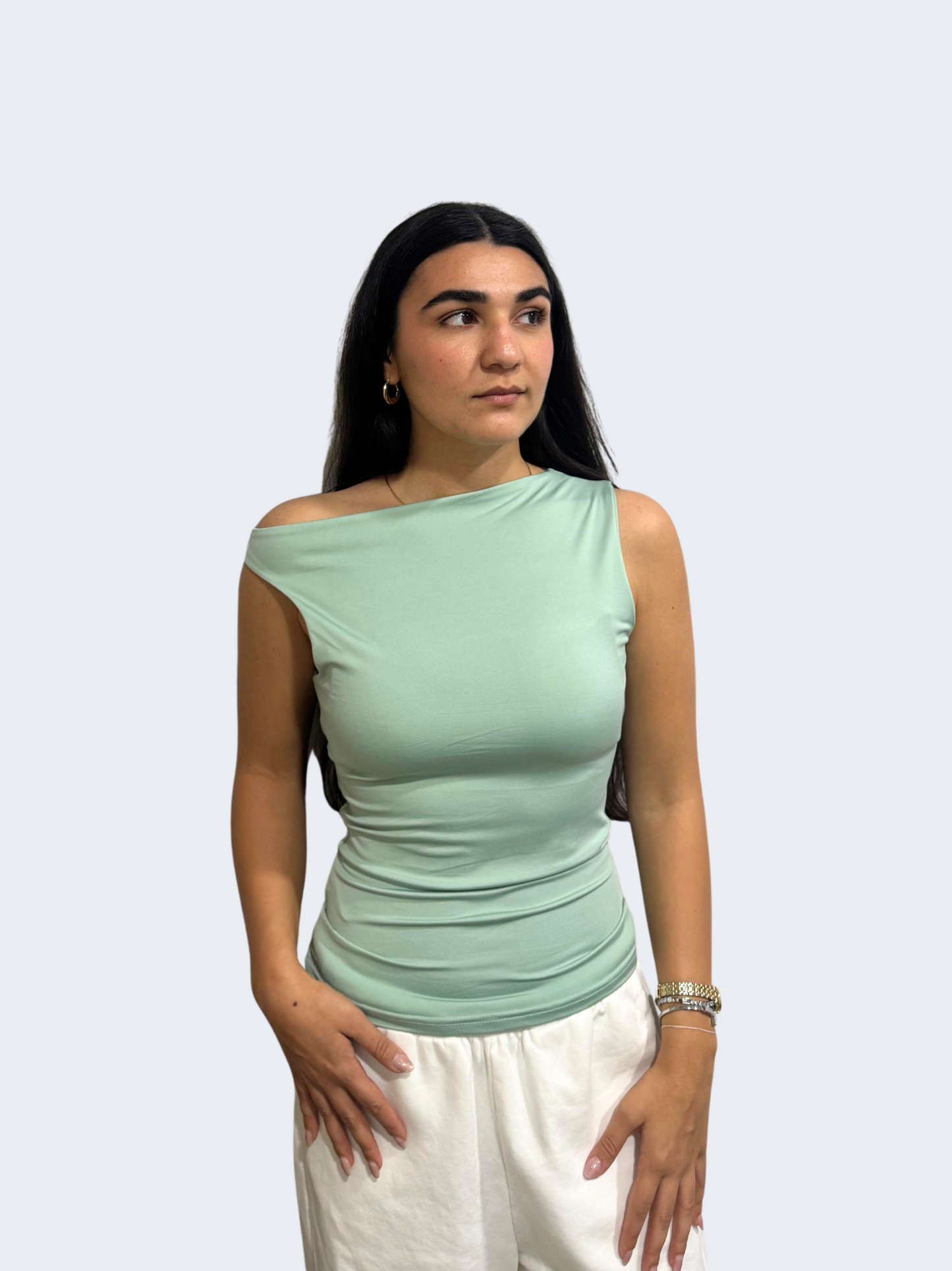 ONE SHOULDER RUSHED ASYMMETRICAL TOP