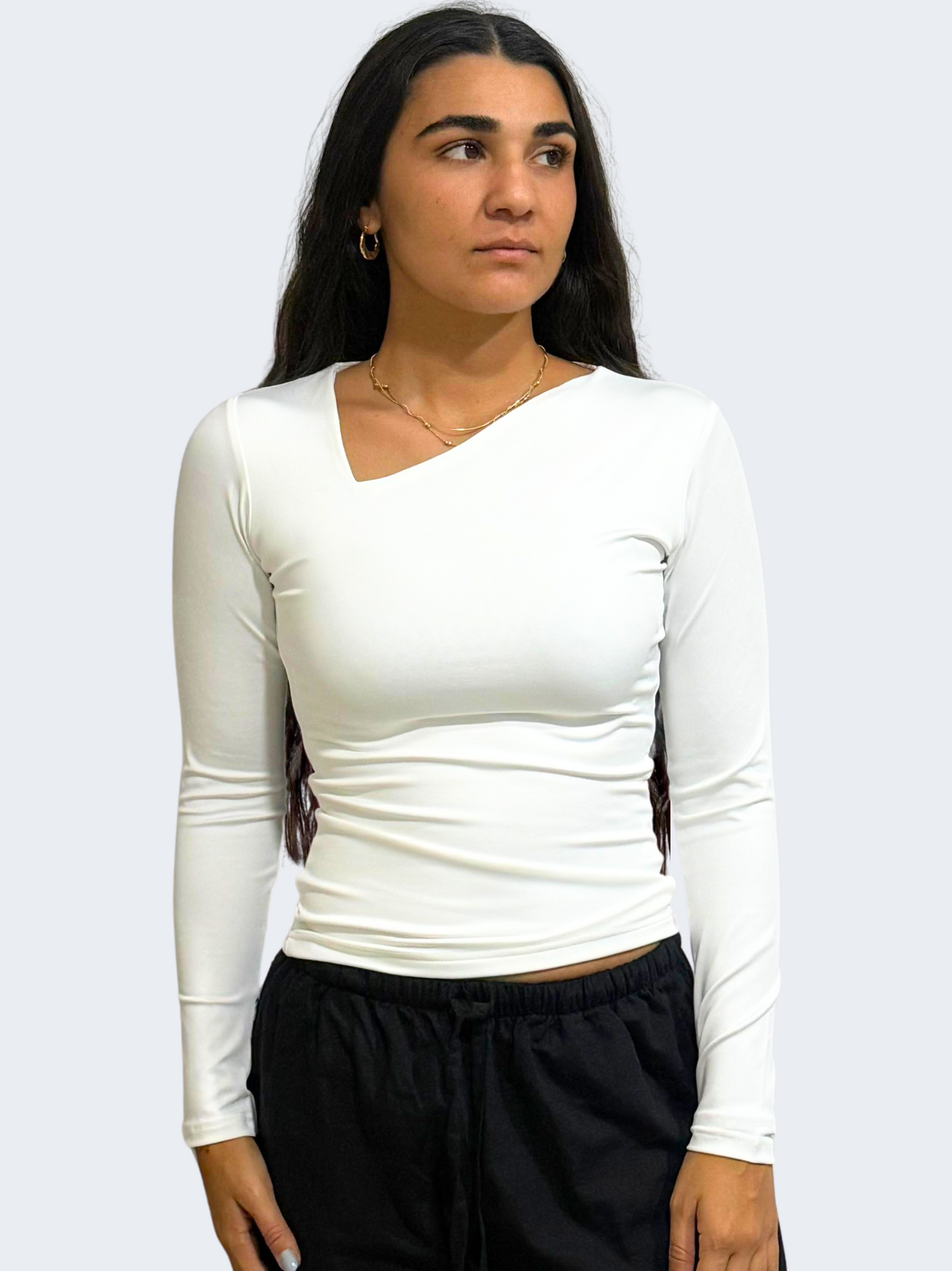 ASYMMETRICAL V NECK LONG SLEEVE