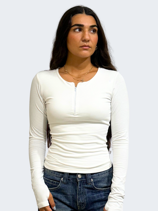 U NECK ZIPPER LONG SLEEVE