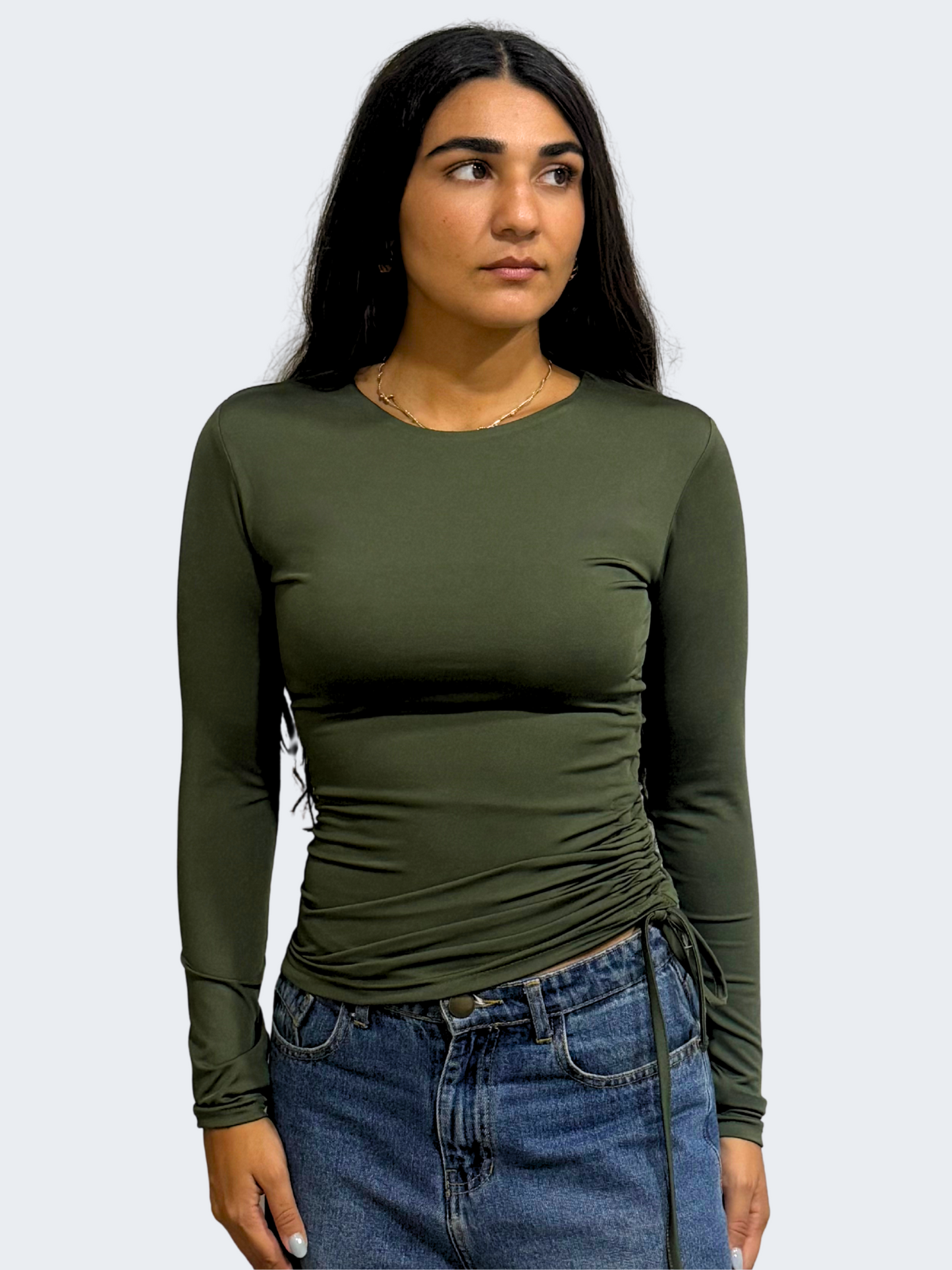ADJUSTABLE RUCHED LONG SLEEVE TOP