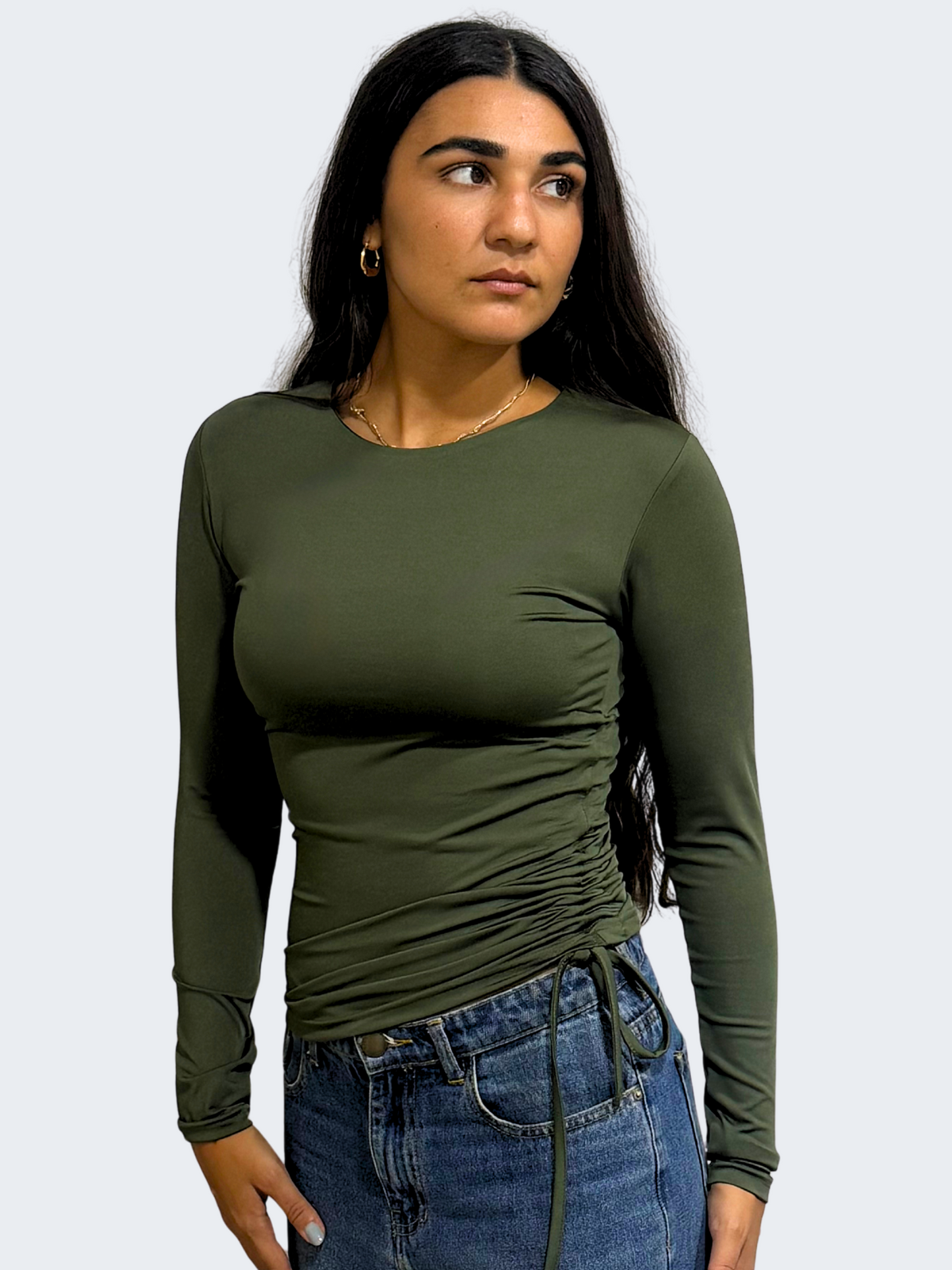 ADJUSTABLE RUCHED LONG SLEEVE TOP