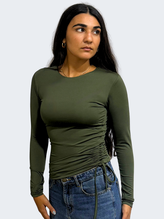 ADJUSTABLE RUCHED LONG SLEEVE TOP