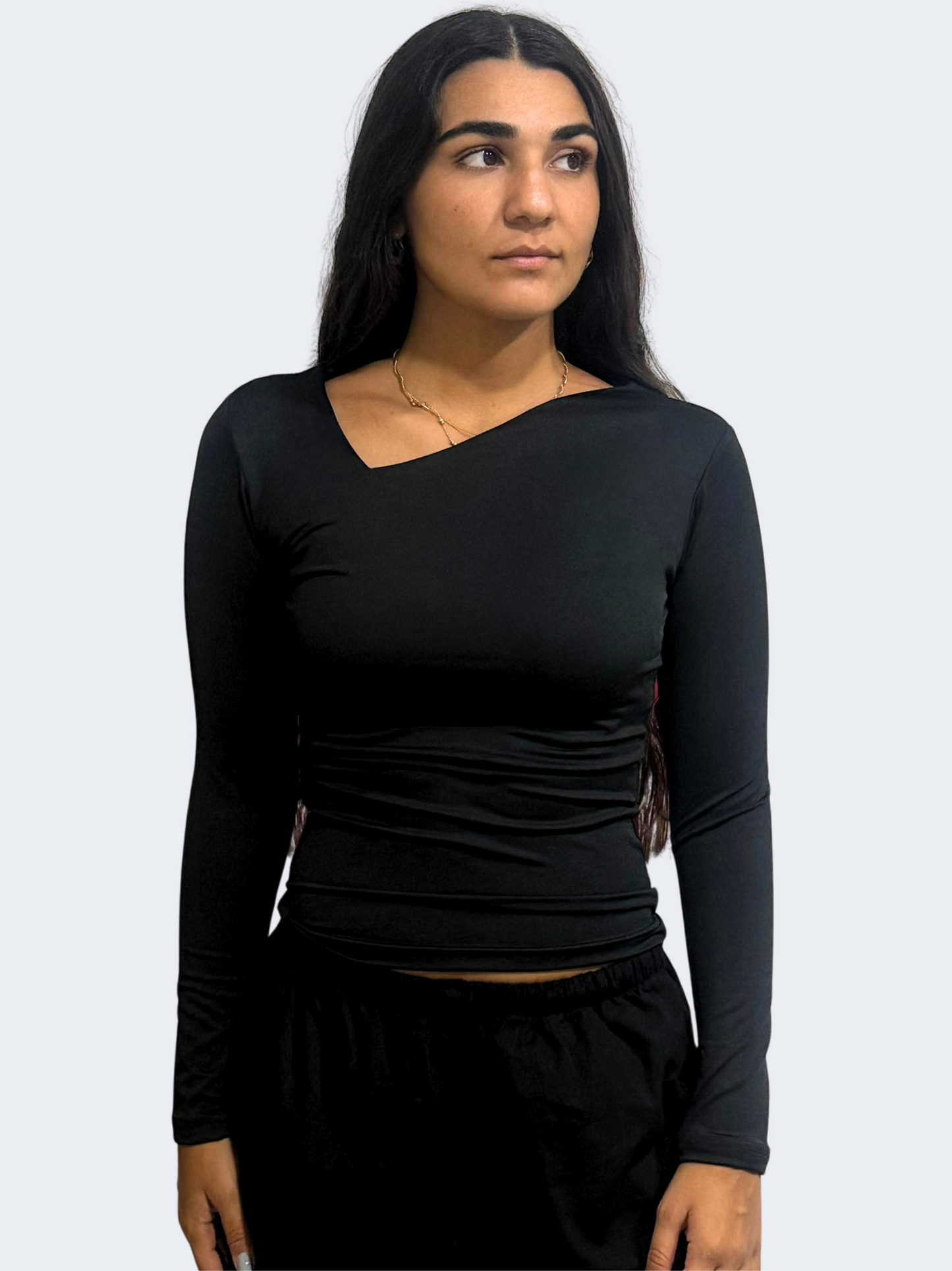 ASYMMETRICAL V NECK LONG SLEEVE