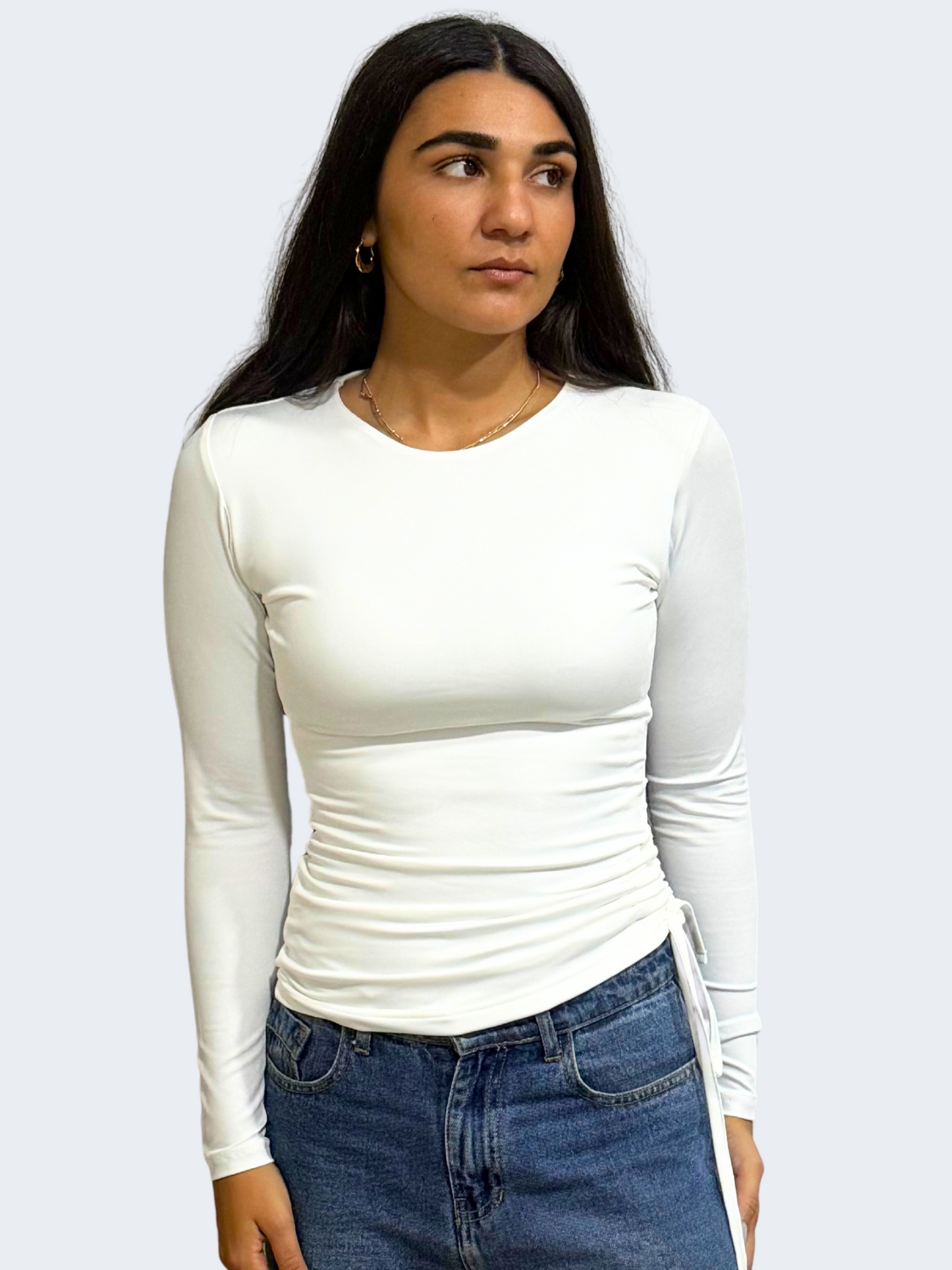ADJUSTABLE RUCHED LONG SLEEVE TOP
