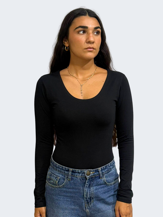 COTTON WIDE NECK LONG SLEEVE BODYSUIT