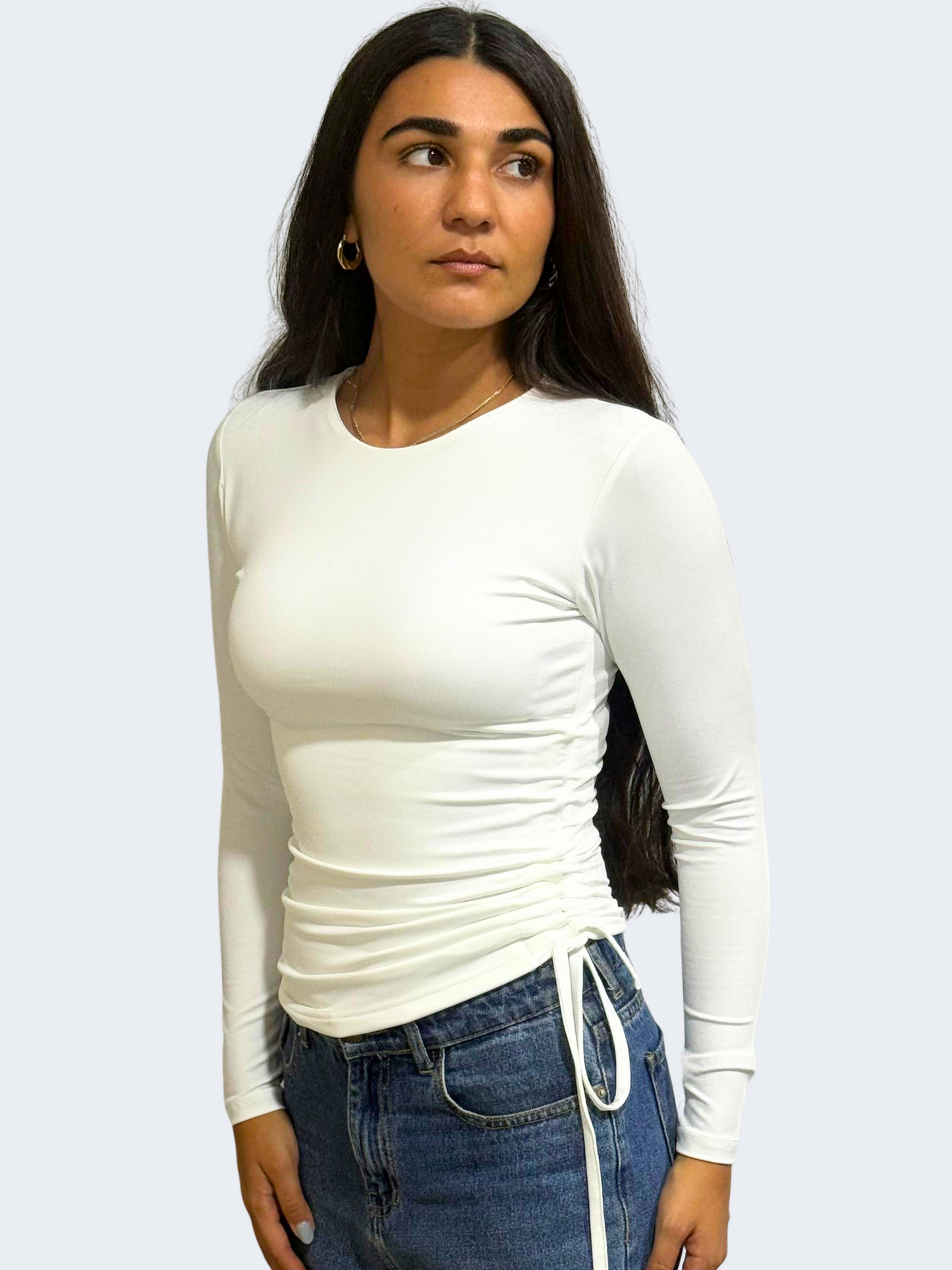 ADJUSTABLE RUCHED LONG SLEEVE TOP