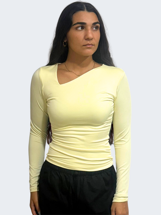 ASYMMETRICAL V NECK LONG SLEEVE