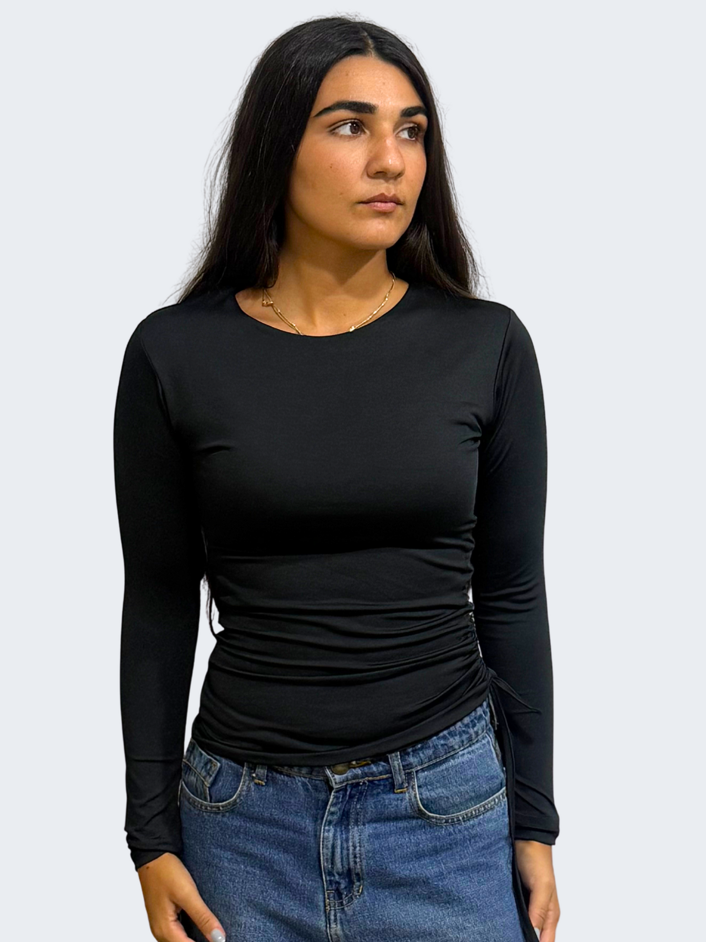 ADJUSTABLE RUCHED LONG SLEEVE TOP