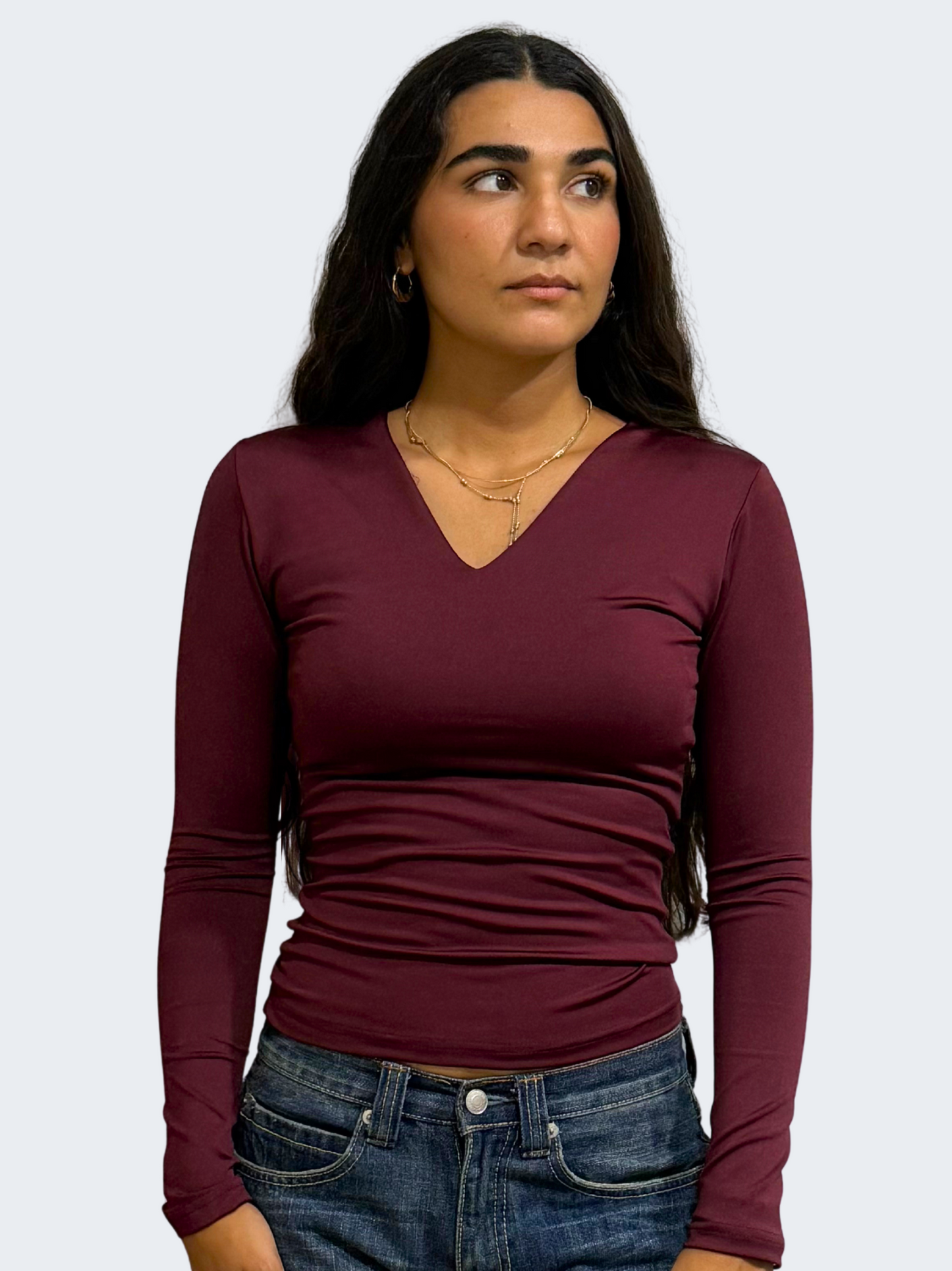 V NECK LONG SLEEVE TOP