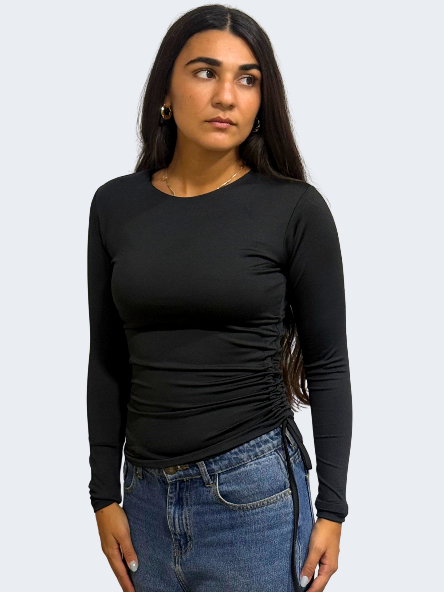 ADJUSTABLE RUCHED LONG SLEEVE TOP
