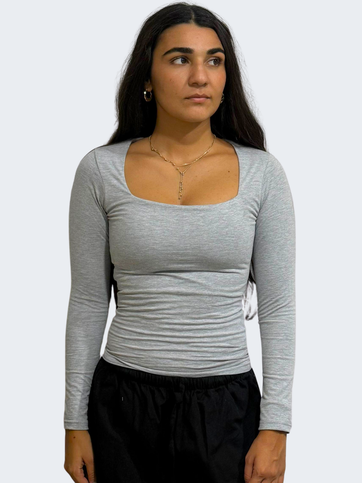COTTON SQUARE NECK LONG SLEEVE