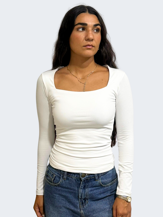 COTTON SQUARE NECK LONG SLEEVE