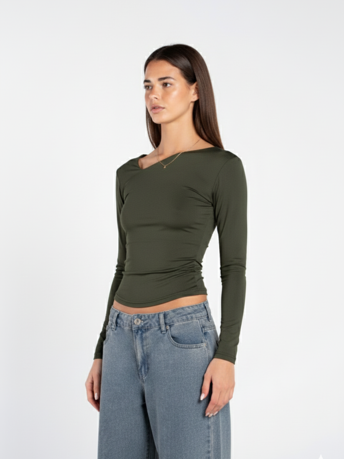 ASYMMETRICAL V NECK LONG SLEEVE