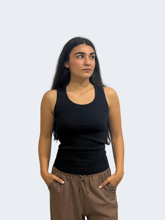 RIBBED WIDE NECK TANK TOP
