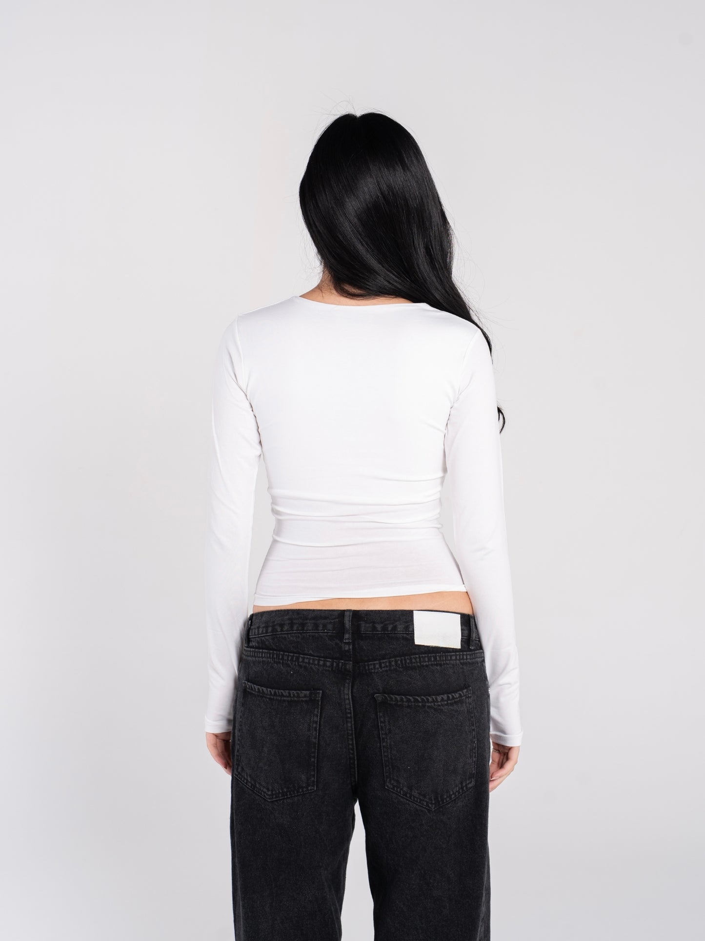 COTTON U NECK ZIPPER LONG SLEEVE